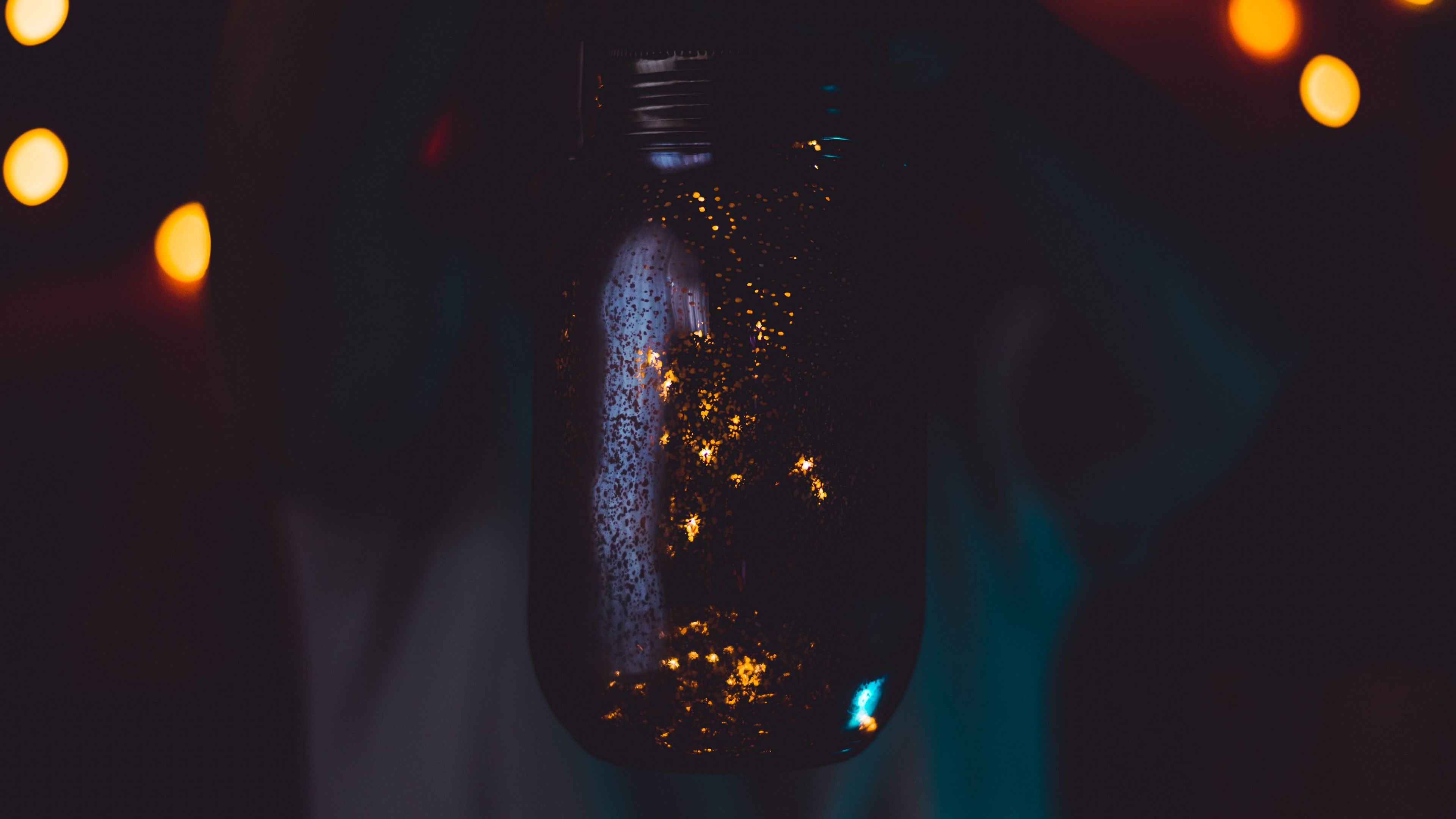 jar, black, dark, lights, glow, 4k, HD Wallpaper