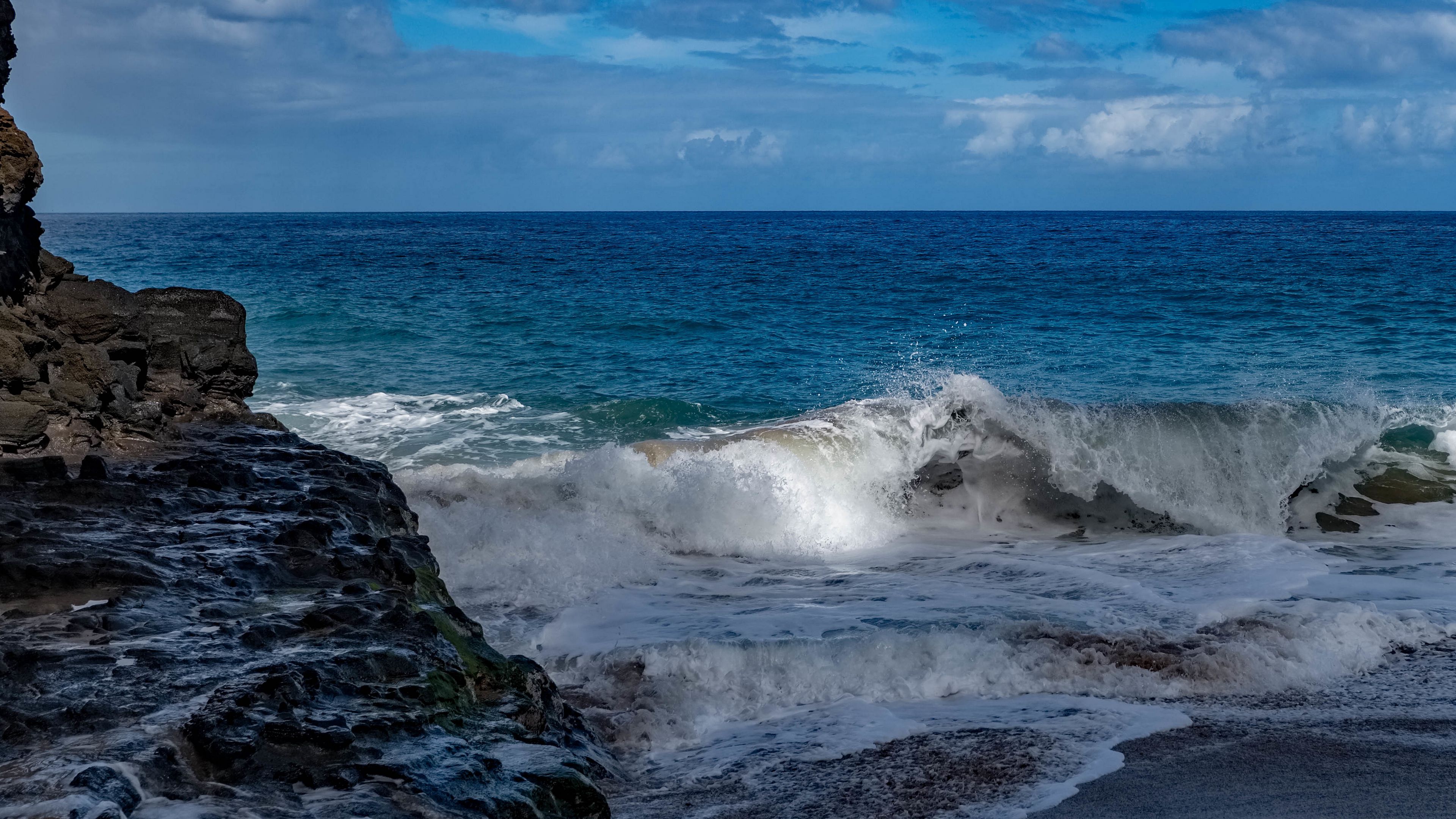 rocks, coast, surf, waves, sea, 4k, HD Wallpaper