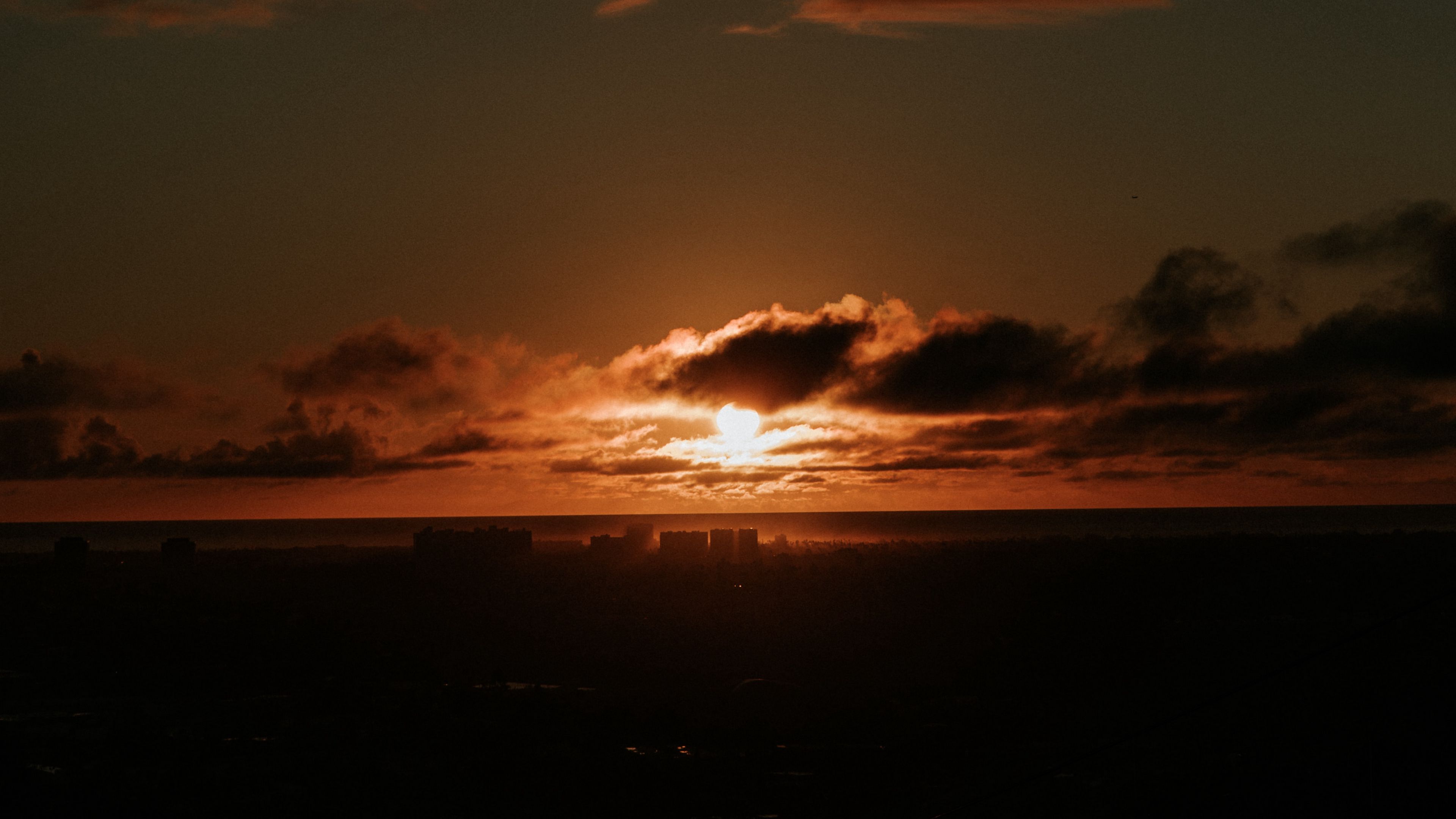 sunset, dark, dusk, clouds, horizon, 4k, HD Wallpaper