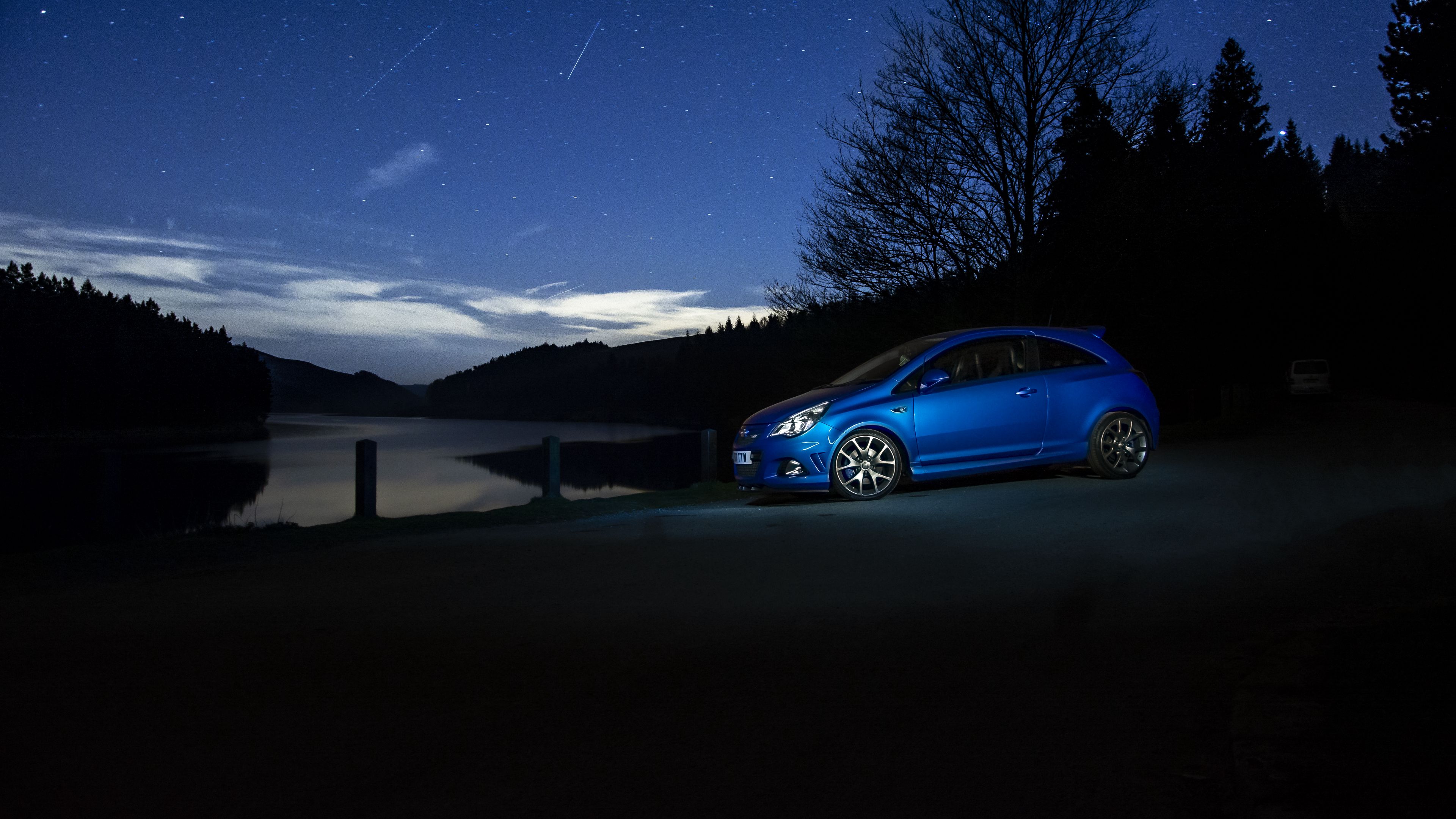 car, blue, side view, dark, night, 4k, HD Wallpaper