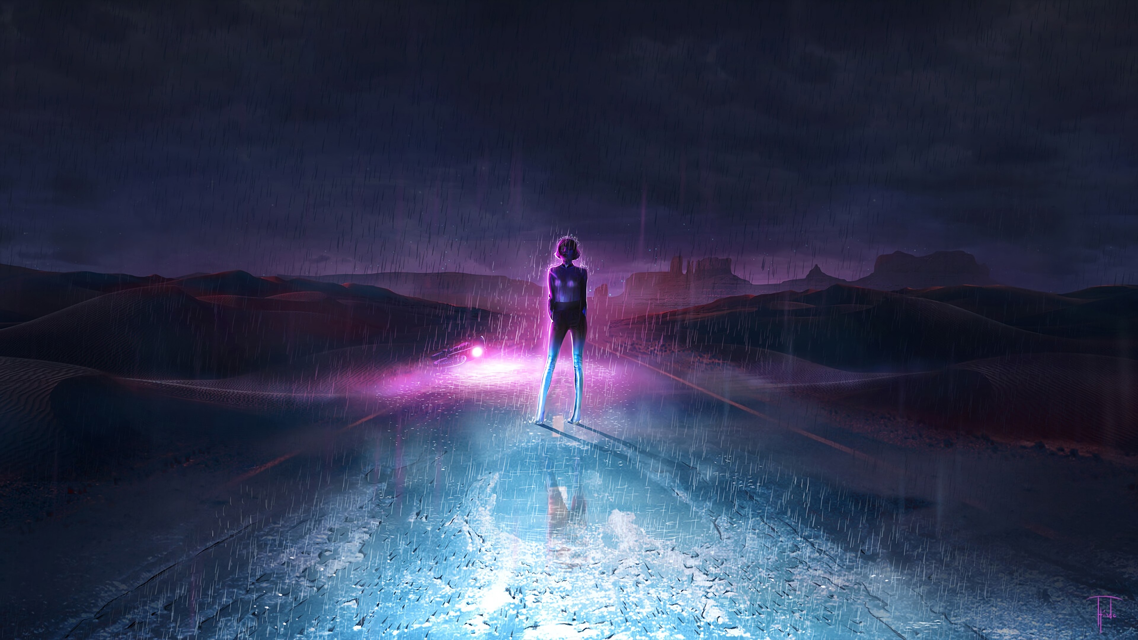 scifi, neon, cyberpunk, road, hd, 4k, HD Wallpaper