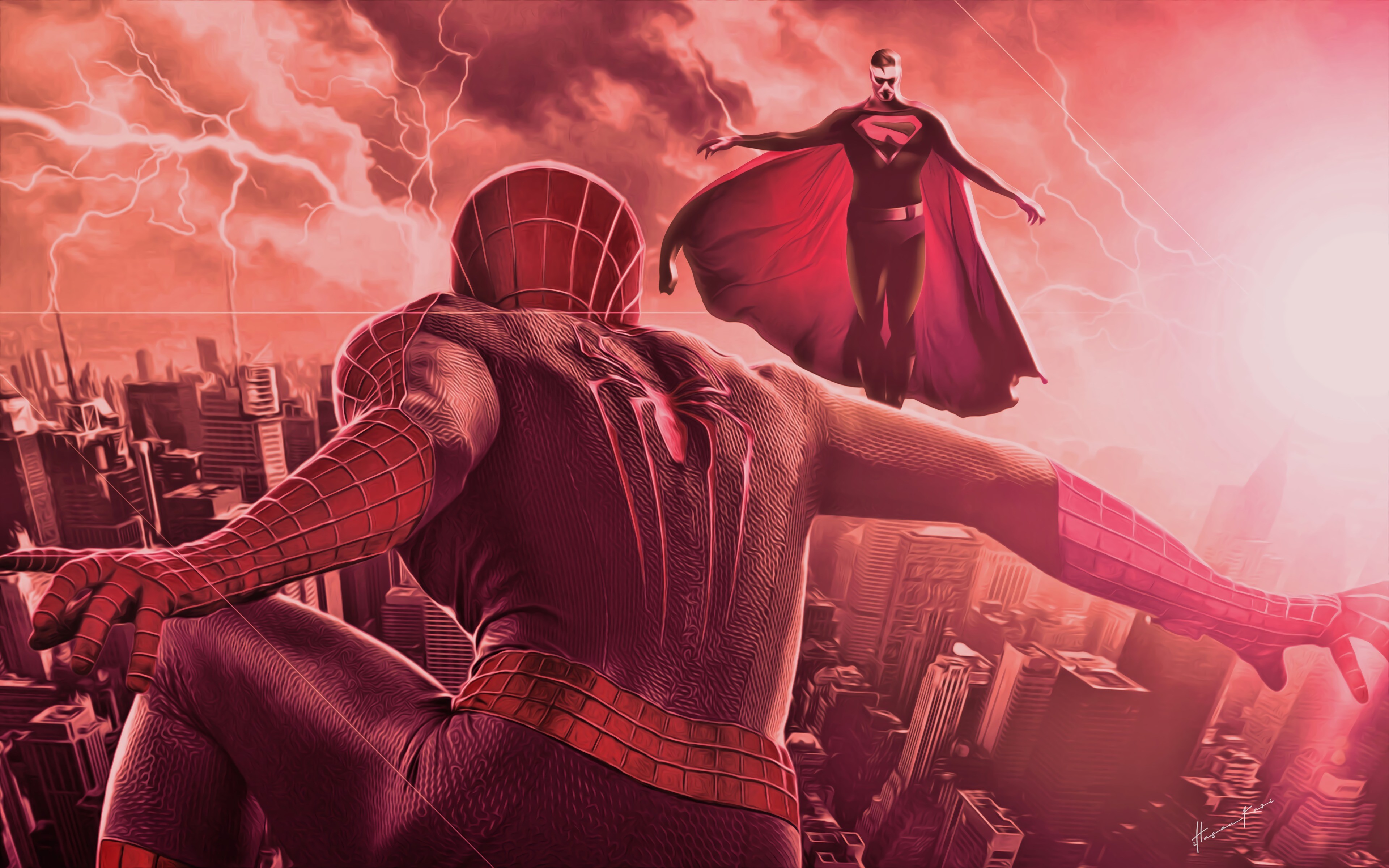 spiderman, hd, 4k, superheroes, artwork, digital art, art, artstation, superman, HD Wallpaper