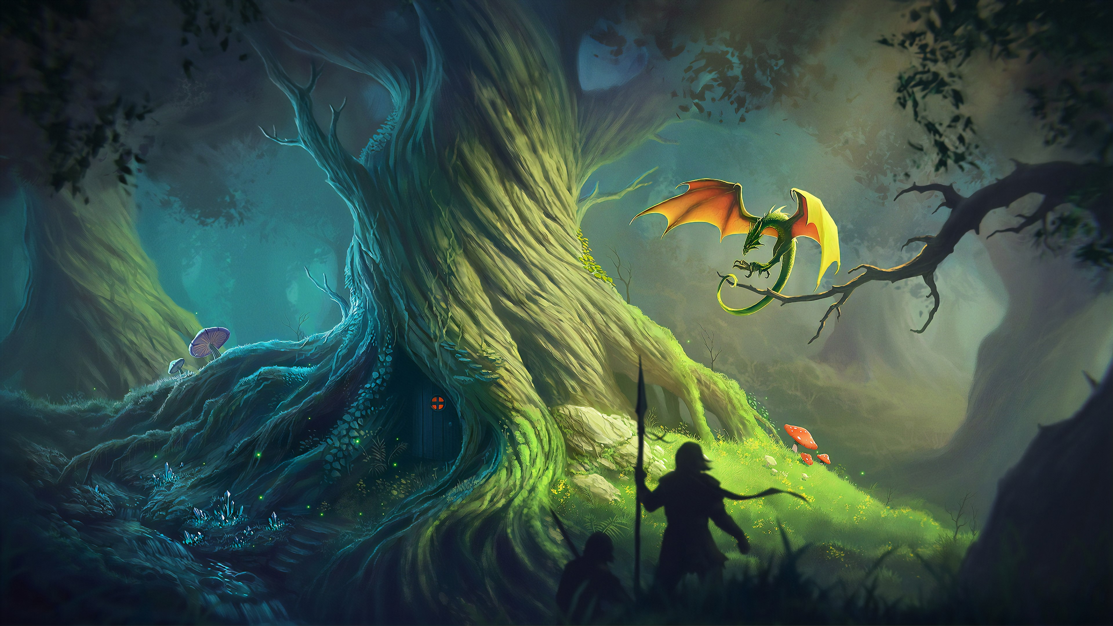 dragon, forest, artist, artwork, digital art, hd, 4k, HD Wallpaper