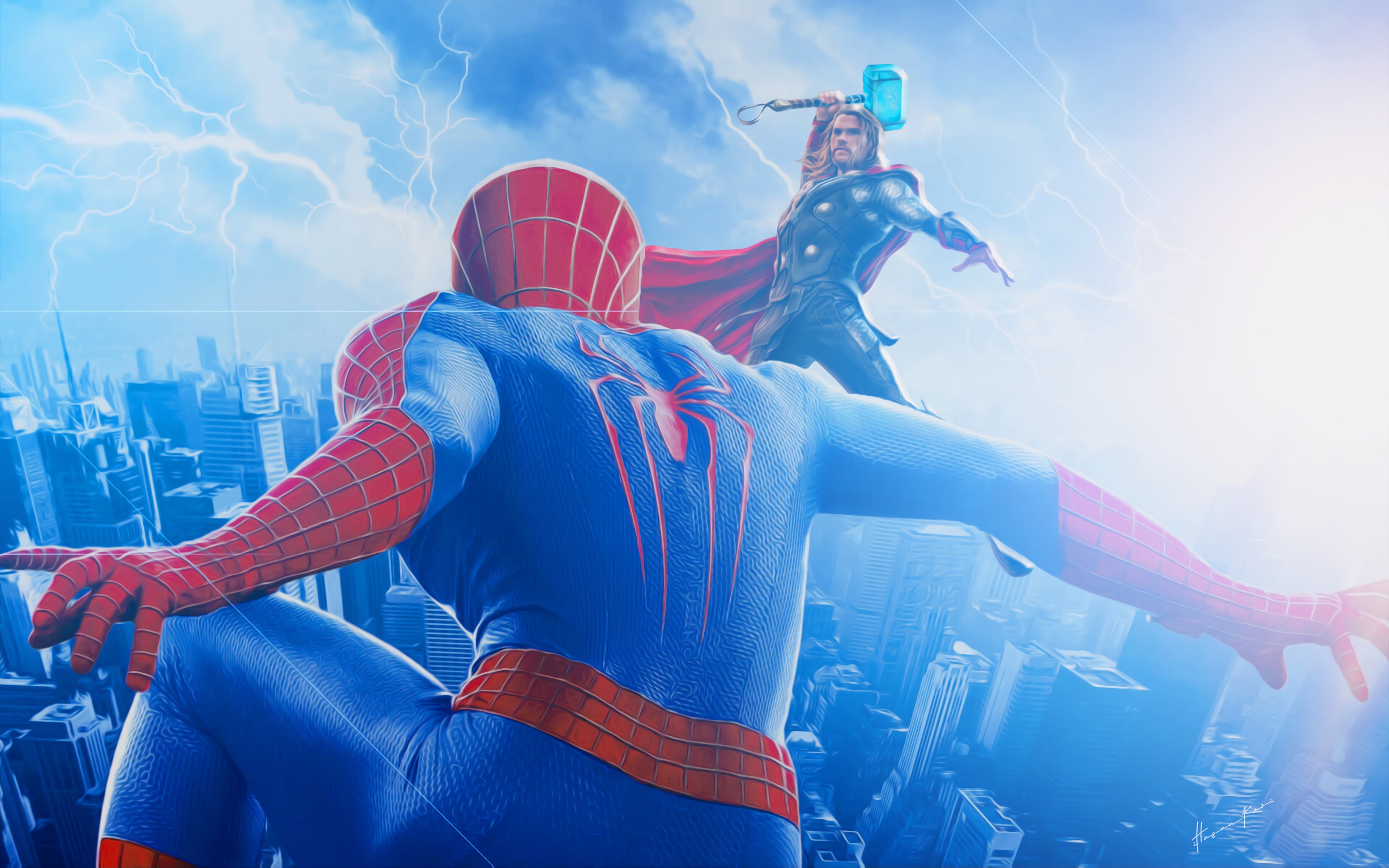 spiderman, hd, 4k, superheroes, artwork, digital art, art, artstation, thor, HD Wallpaper