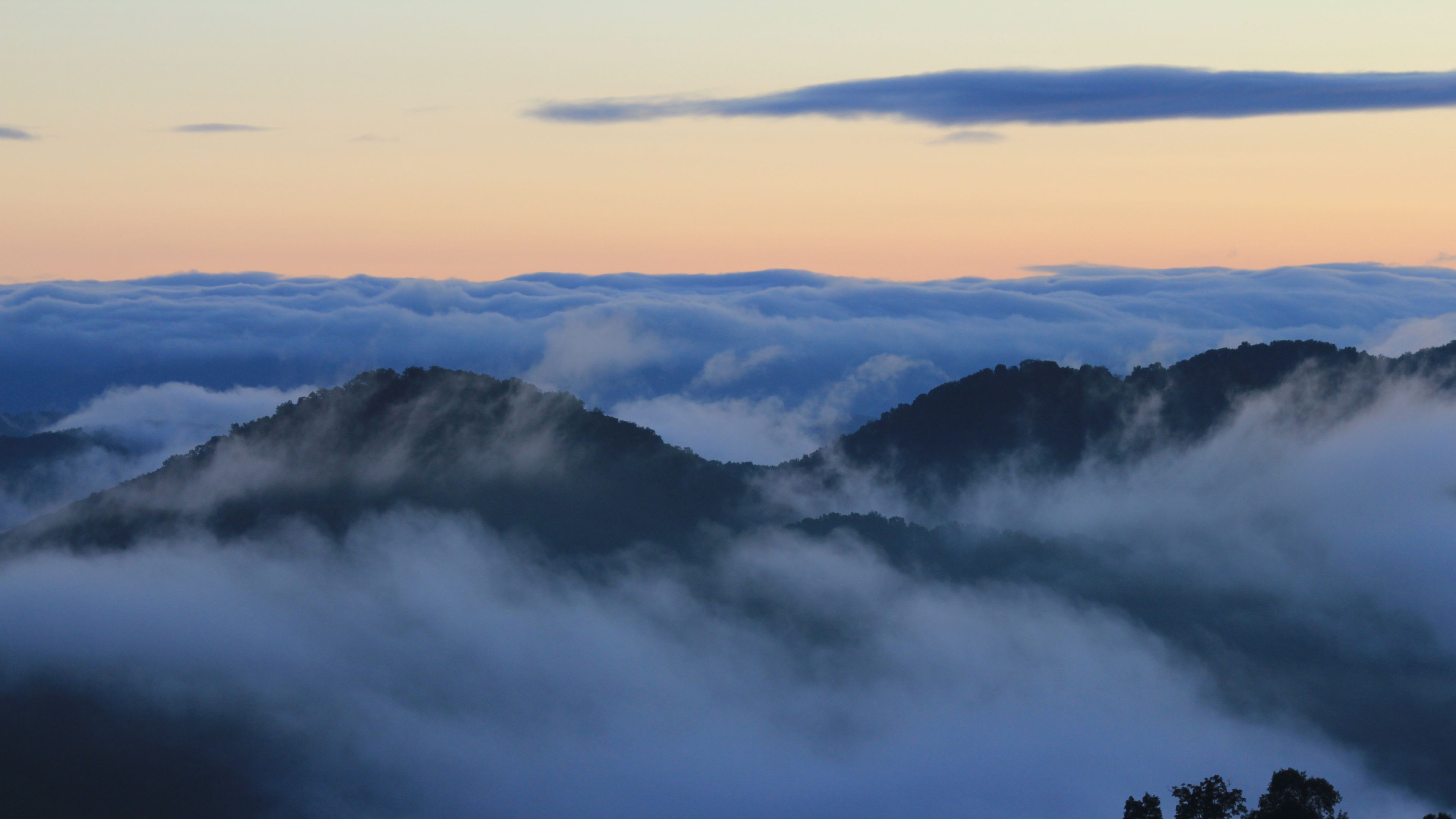 mountains, peaks, clouds, fog, landscape, 4k, HD Wallpaper