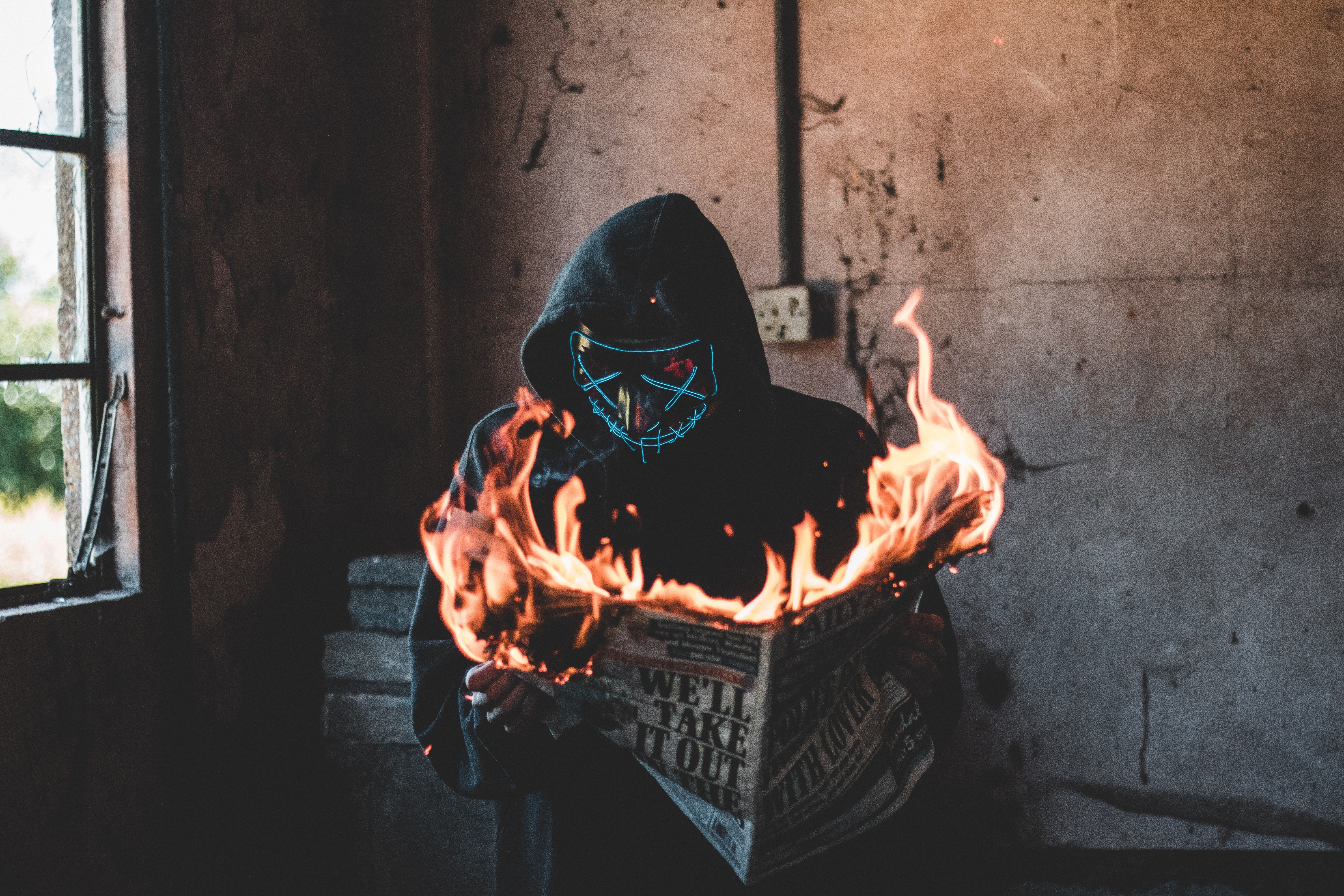 mask, neon, hoodie, photography, hd, 4k, 5k, HD Wallpaper