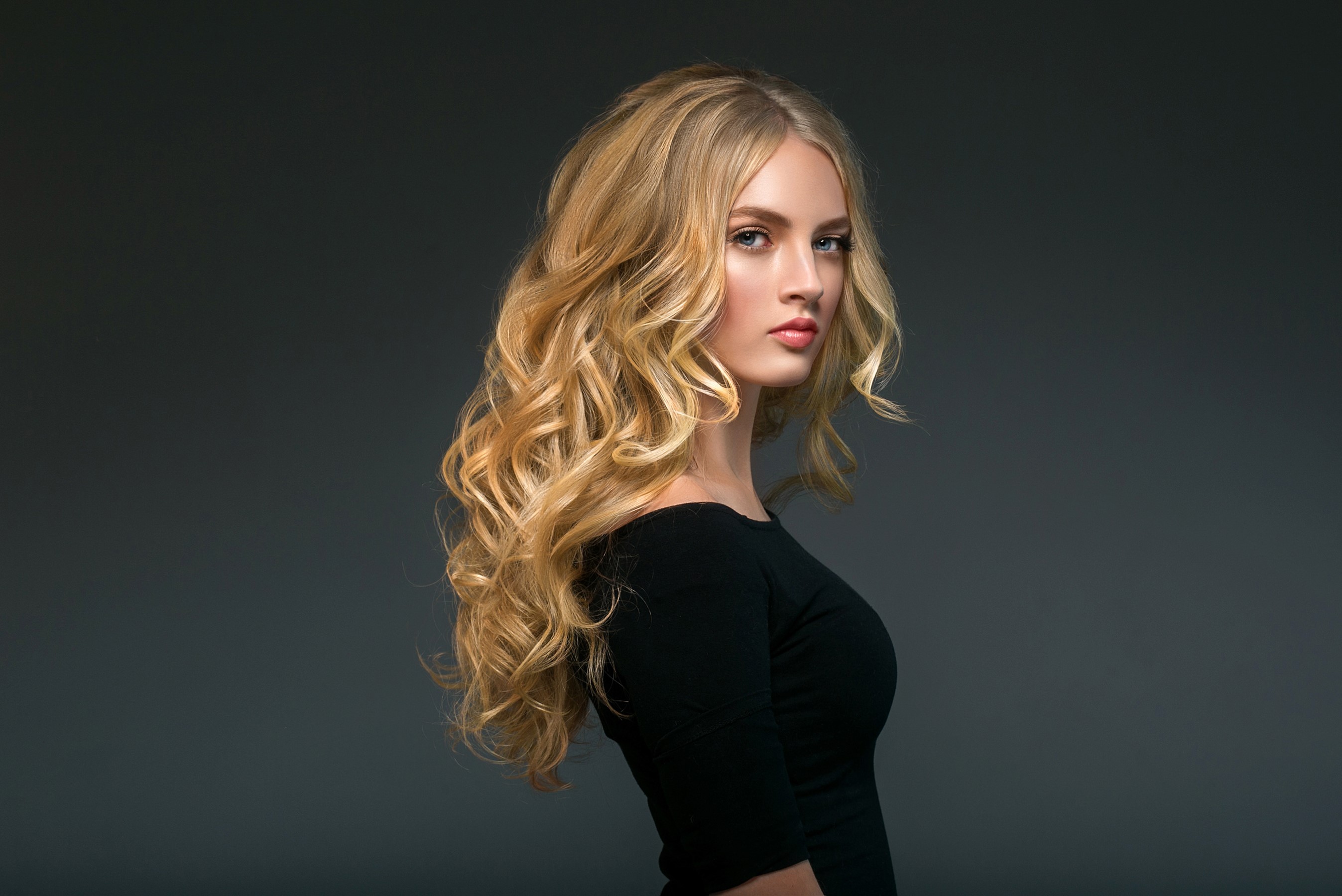 girls, blonde, black dress, hd, HD Wallpaper