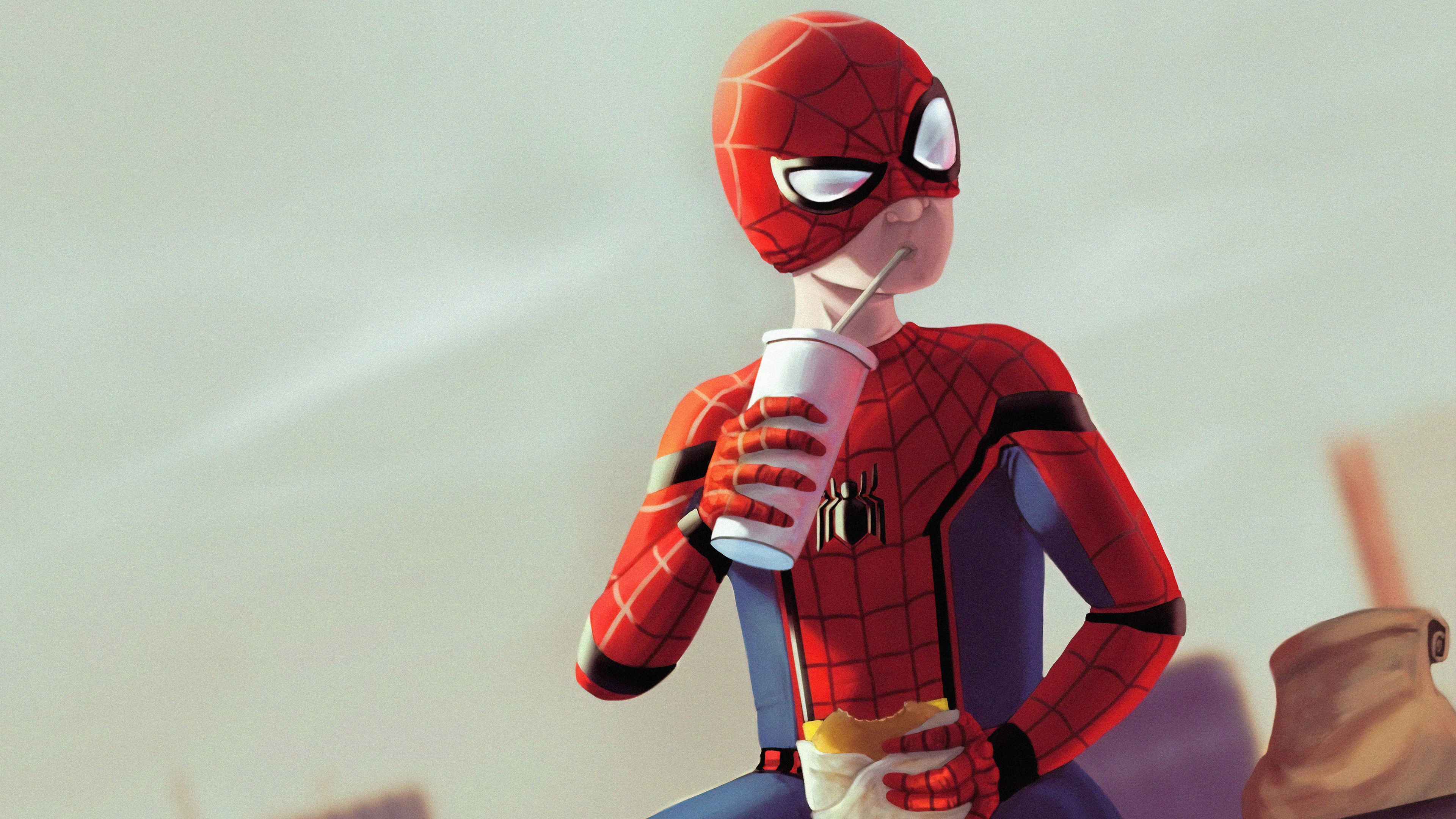 spiderman, superheroes, burger, hd, 4k, artstation, HD Wallpaper