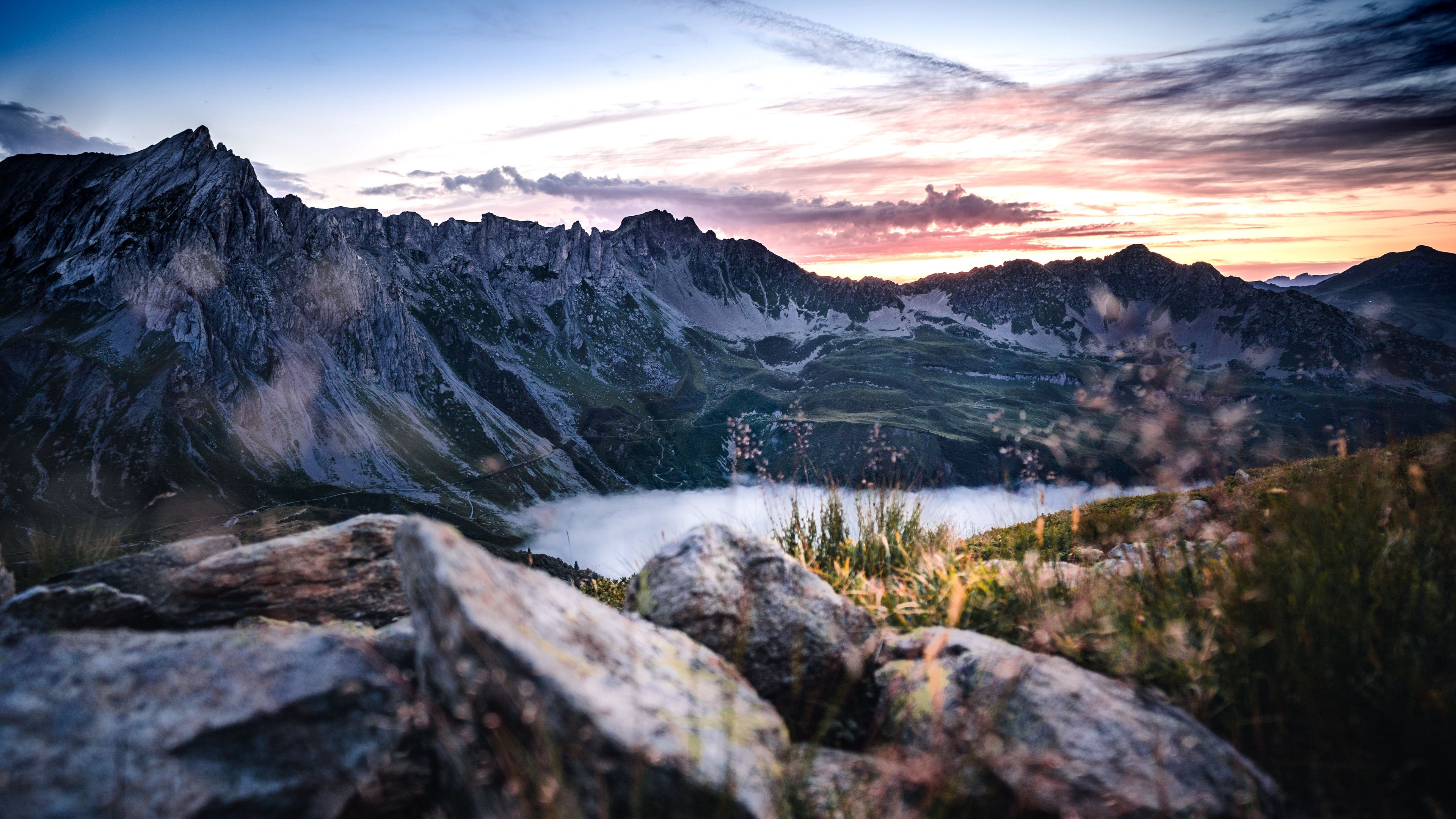mountains, lake, rocks, mountain range, landscape, 4k, HD Wallpaper