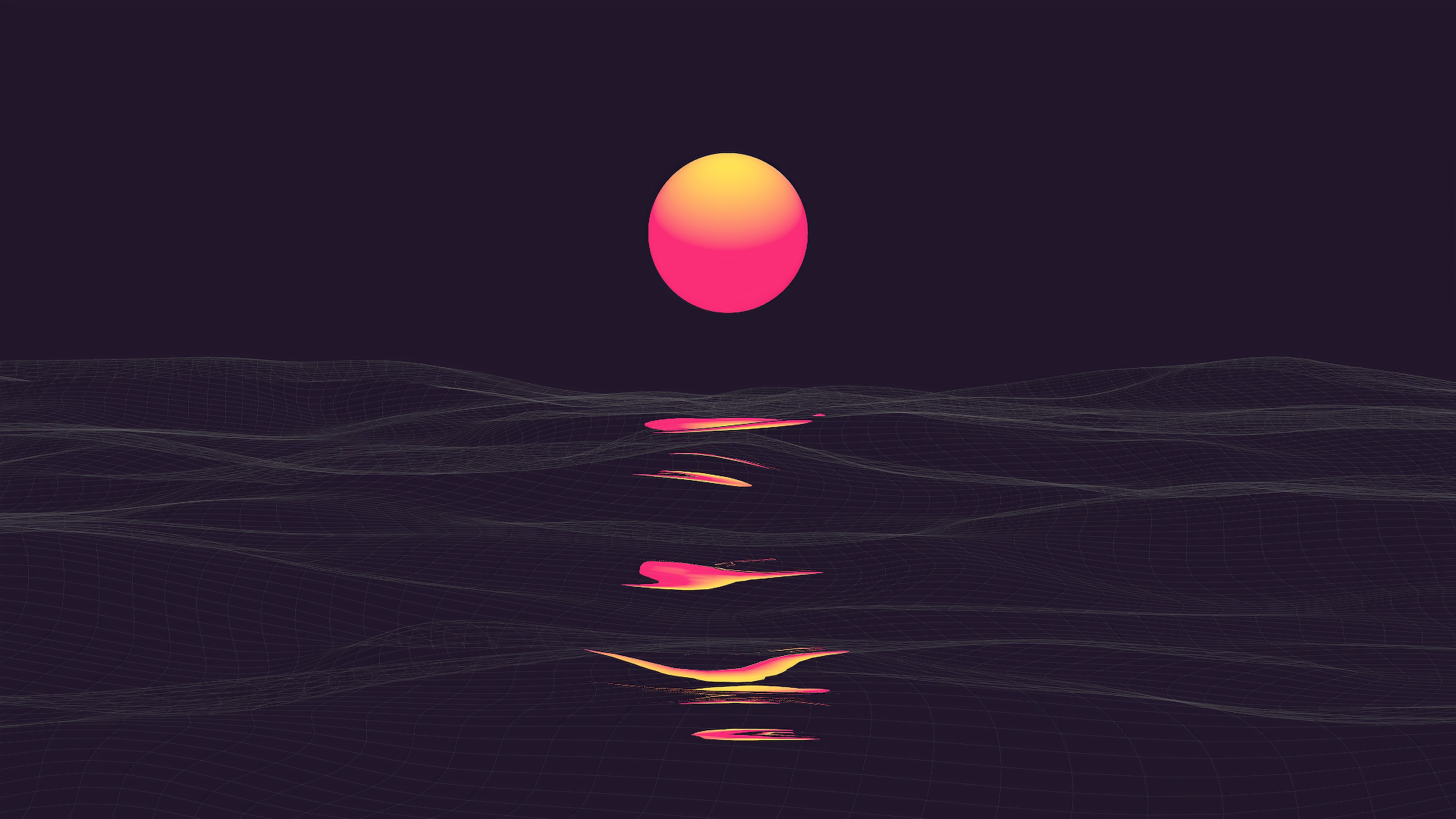 retrowave, sunrise, reflection, hd, abstract, 4k, HD Wallpaper