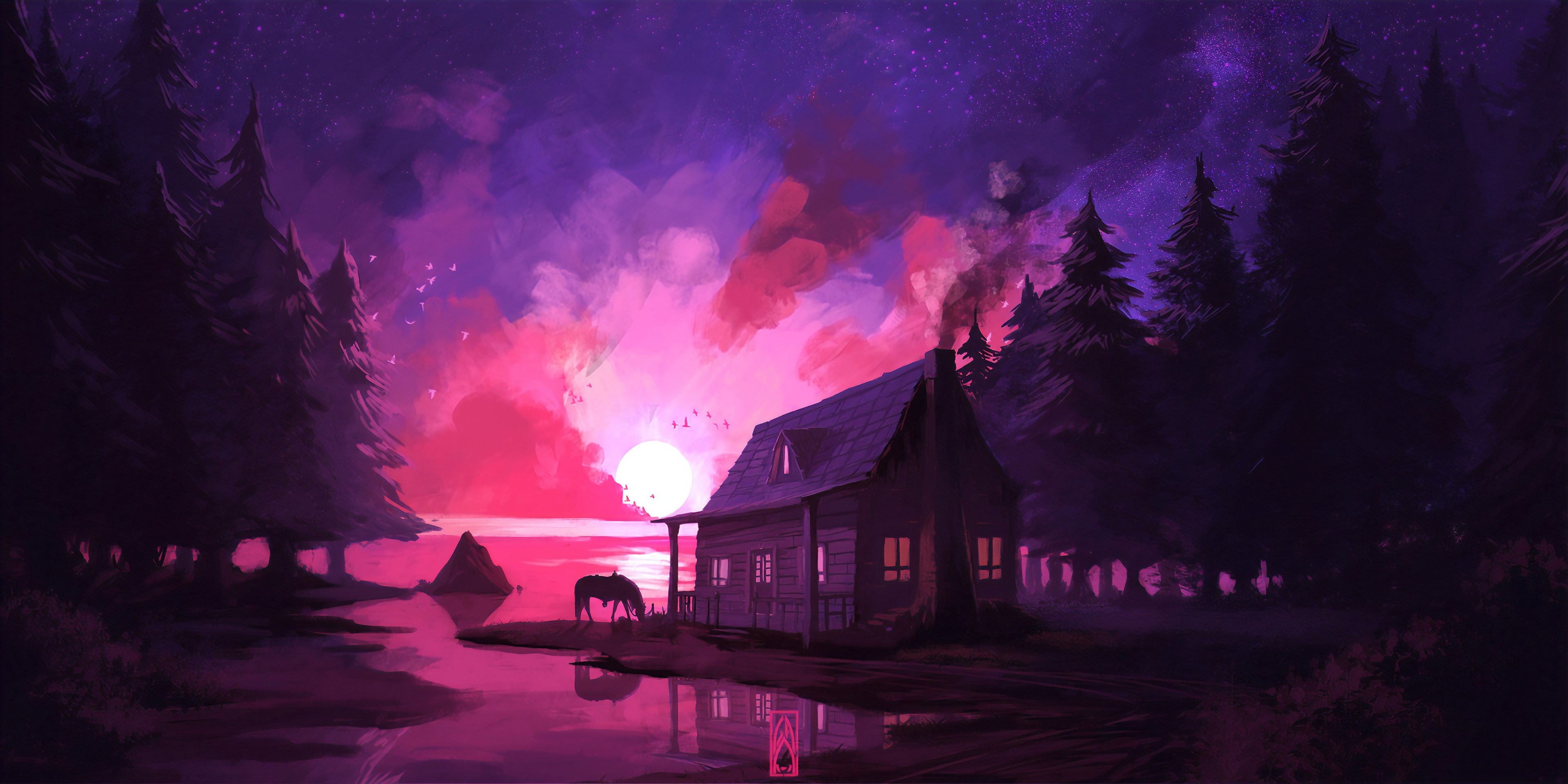 artist, artwork, digital art, hd, 4k, pink, artstation, horse, HD Wallpaper