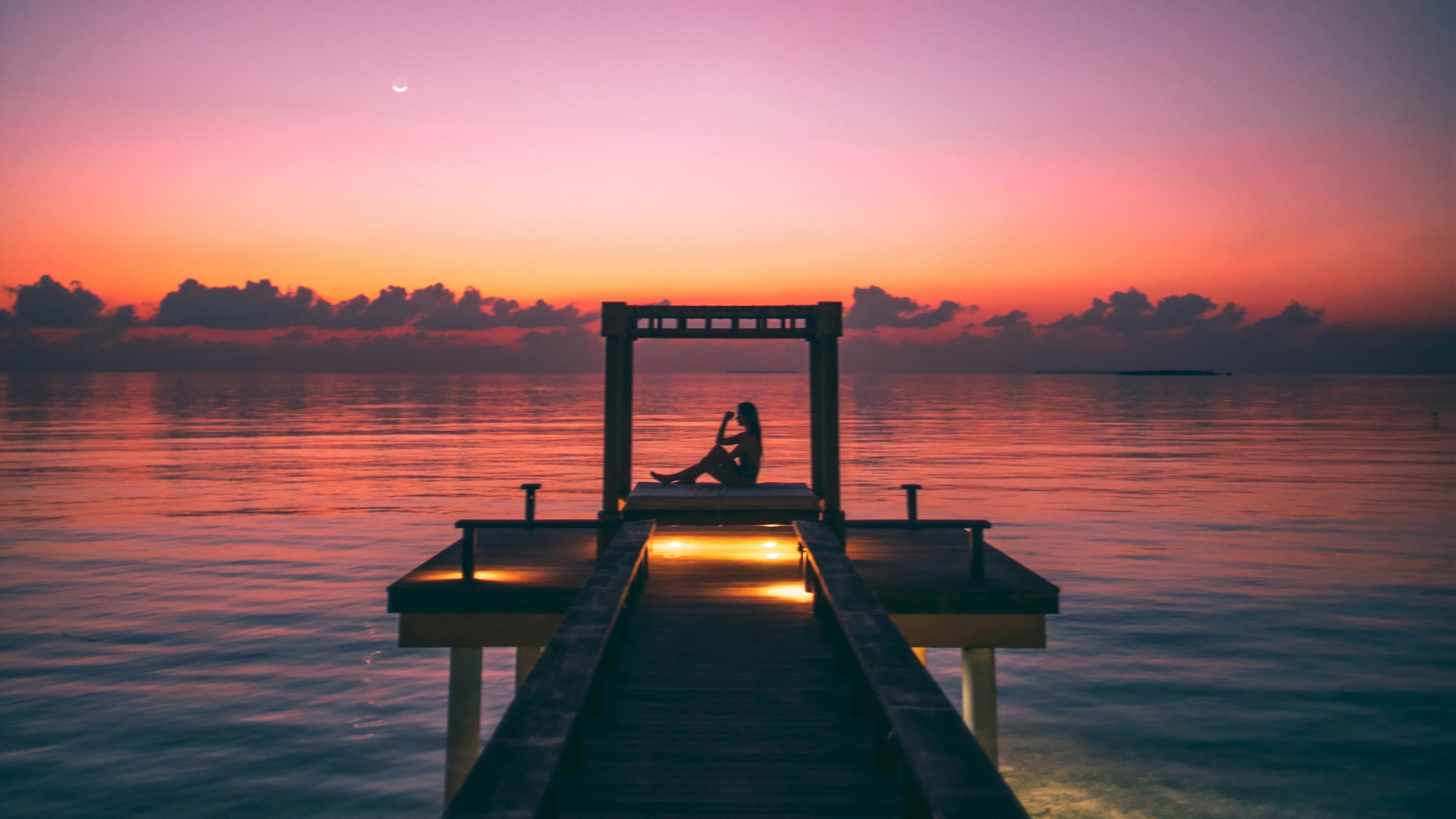 silhouette, pier, photography, hd, 4k, HD Wallpaper