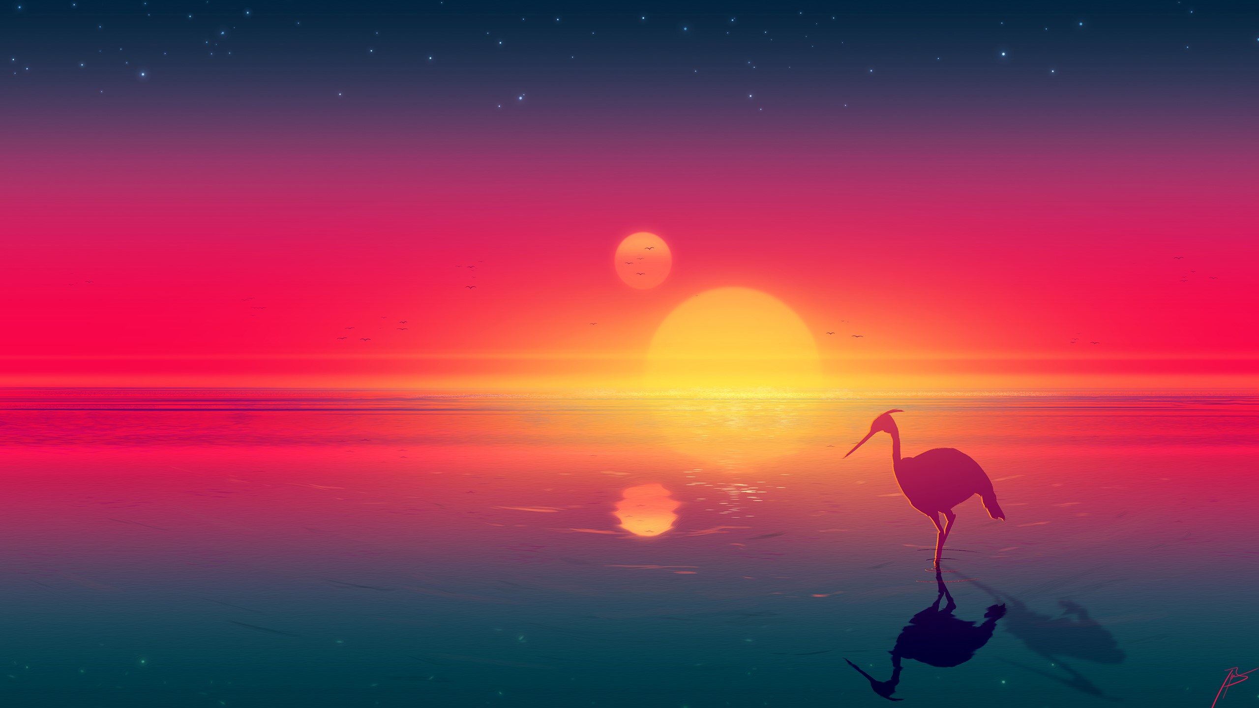 flamingos, artist, artwork, digital art, hd, deviantart, HD Wallpaper