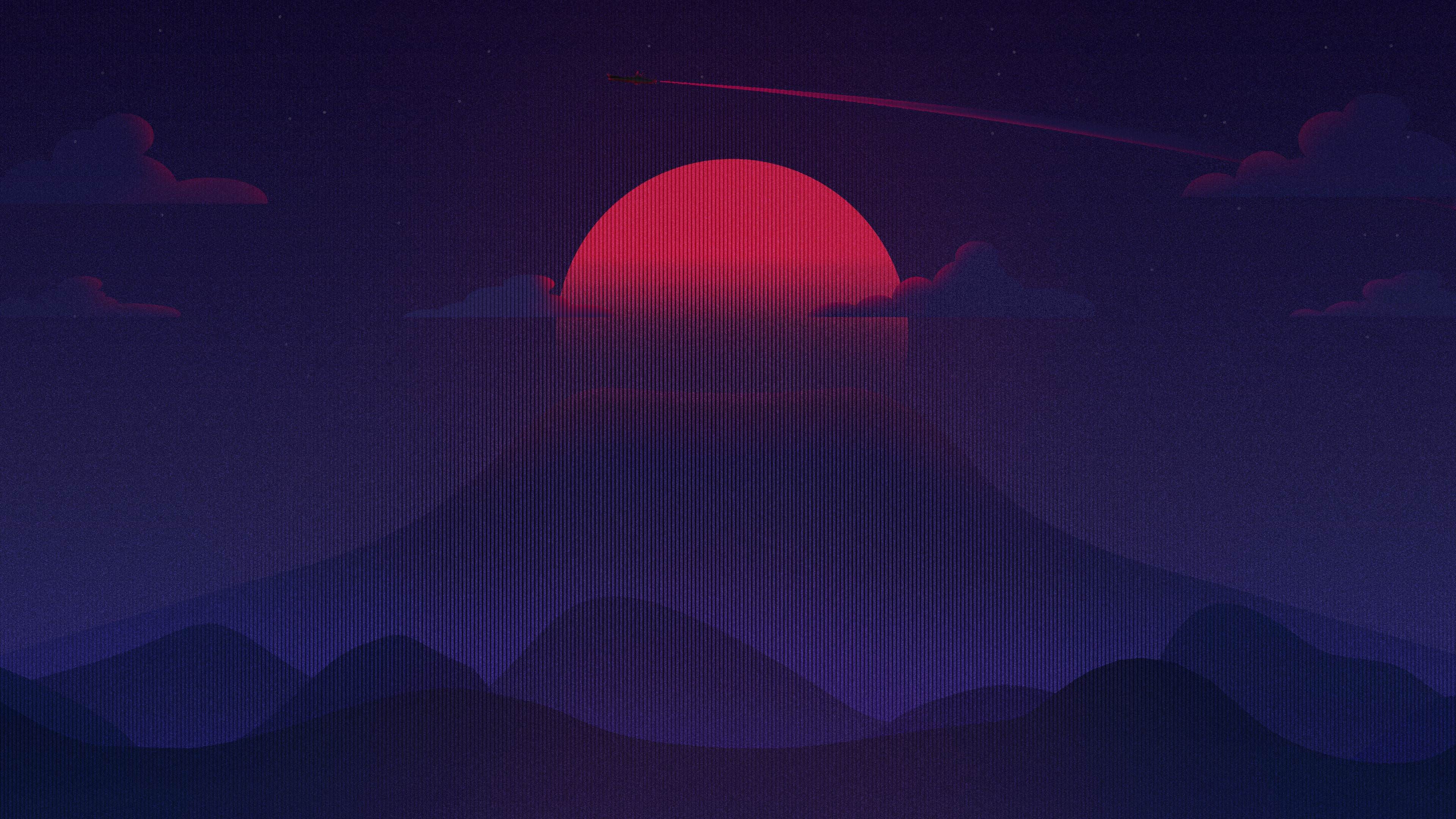 abstract, retro, sunrise, hd, 4k, HD Wallpaper
