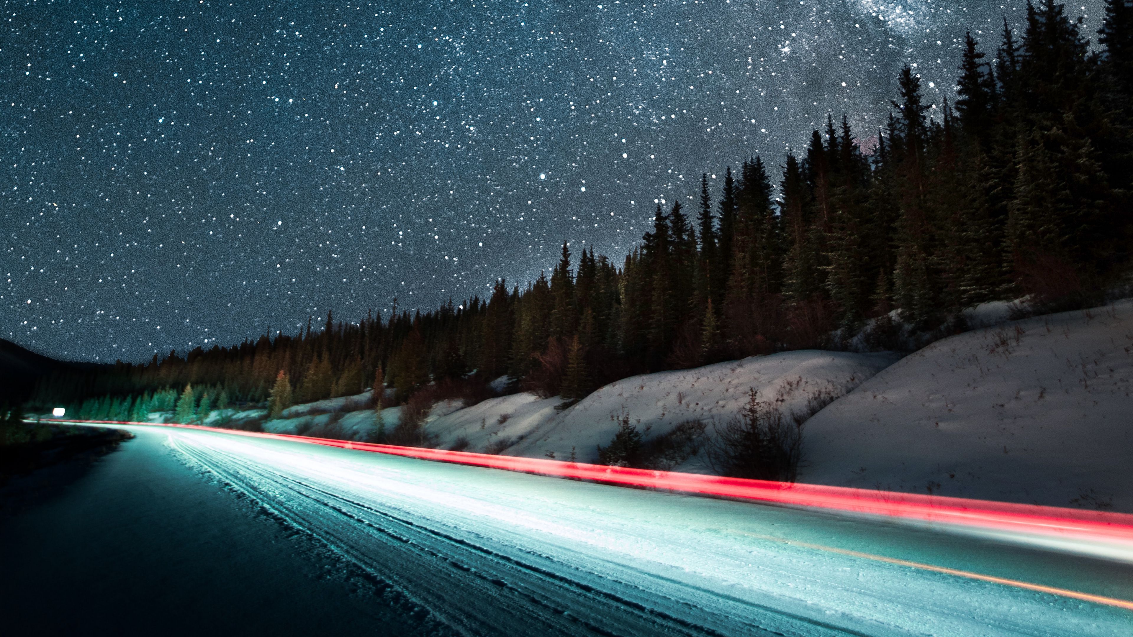 starry sky, road, night, stars, long exposure, 4k, HD Wallpaper