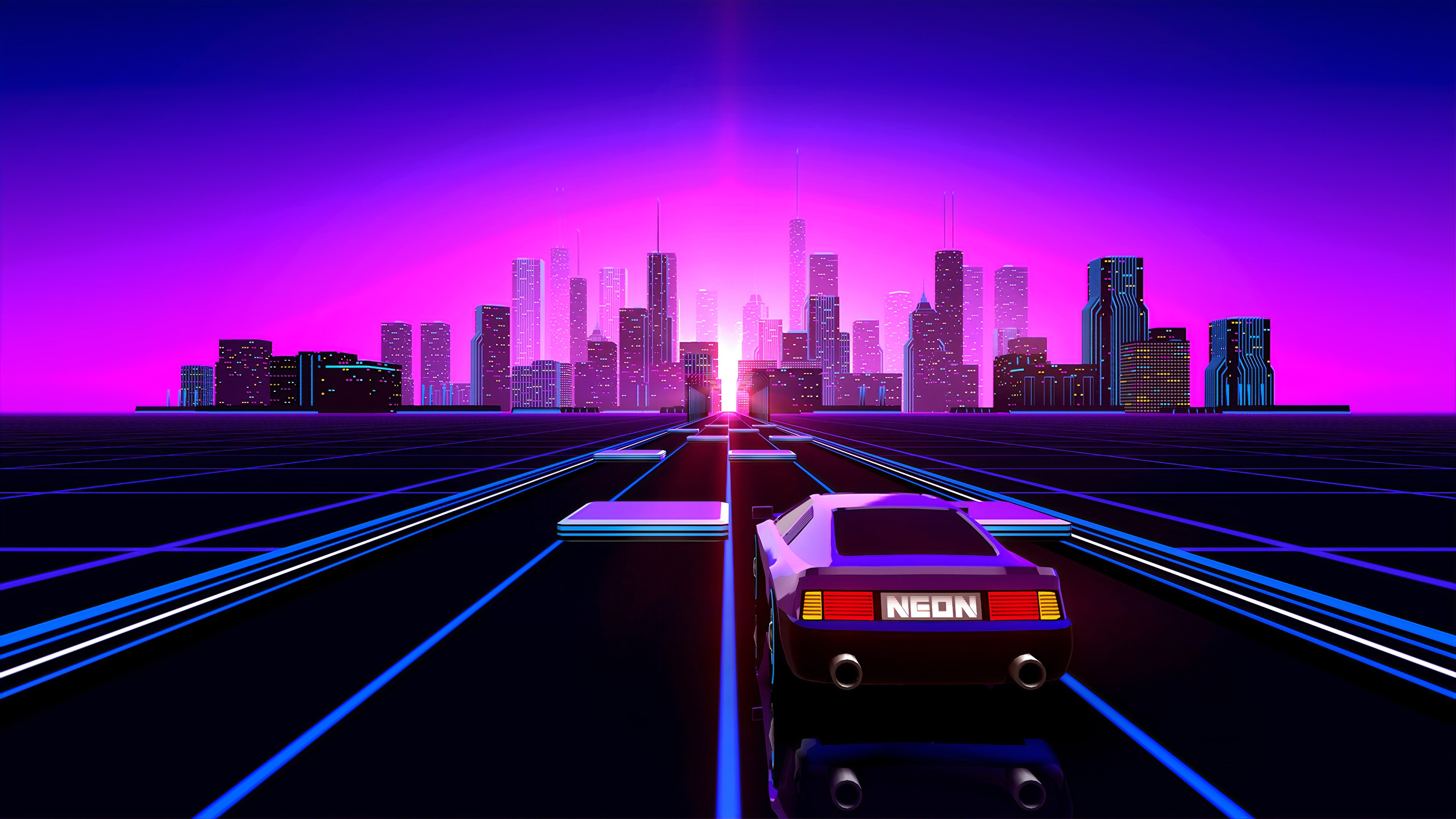retrowave, artist, artwork, digital art, hd, neon, 4k, cars, HD Wallpaper