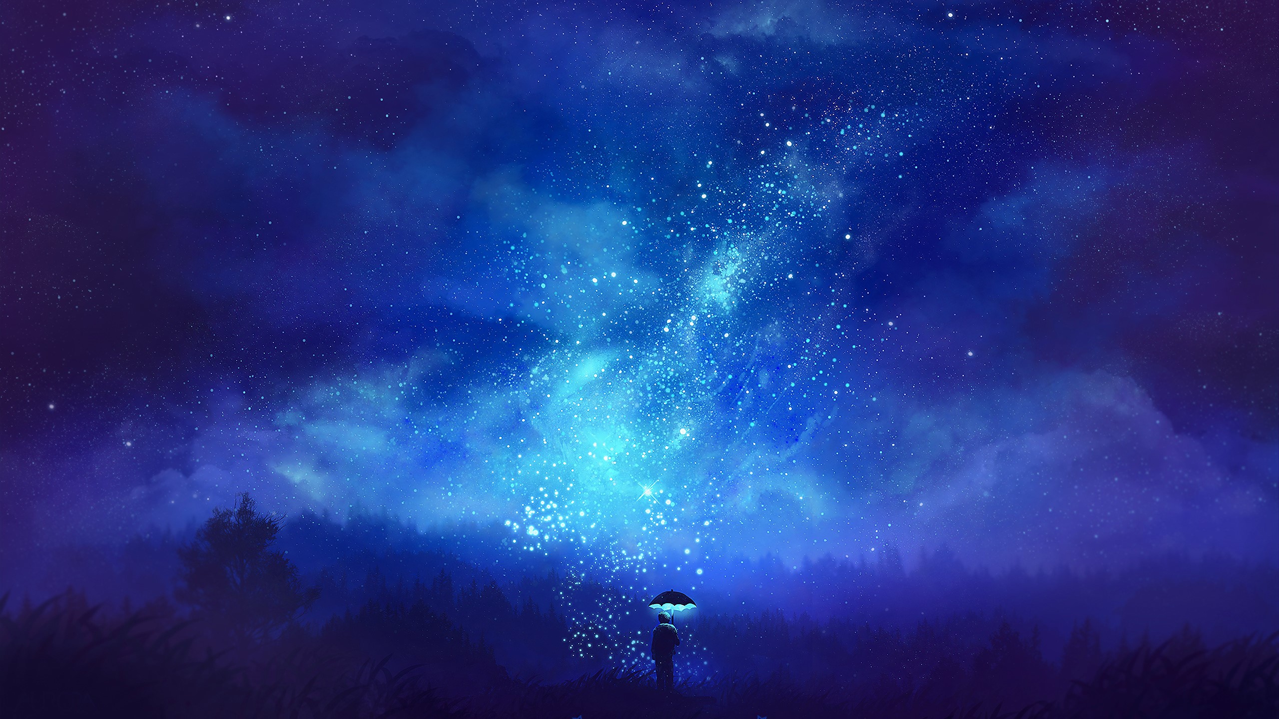 umbrella, artist, artwork, digital art, hd, deviantart, stars, HD Wallpaper