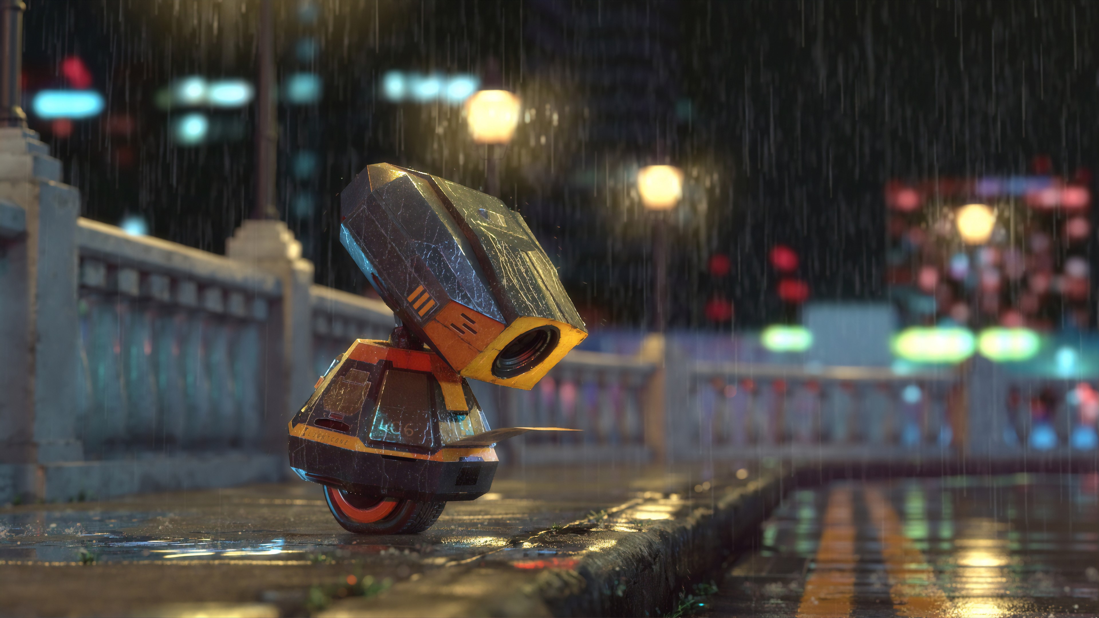 scifi, robot, artist, artwork, digital art, hd, rain, 4k, HD Wallpaper
