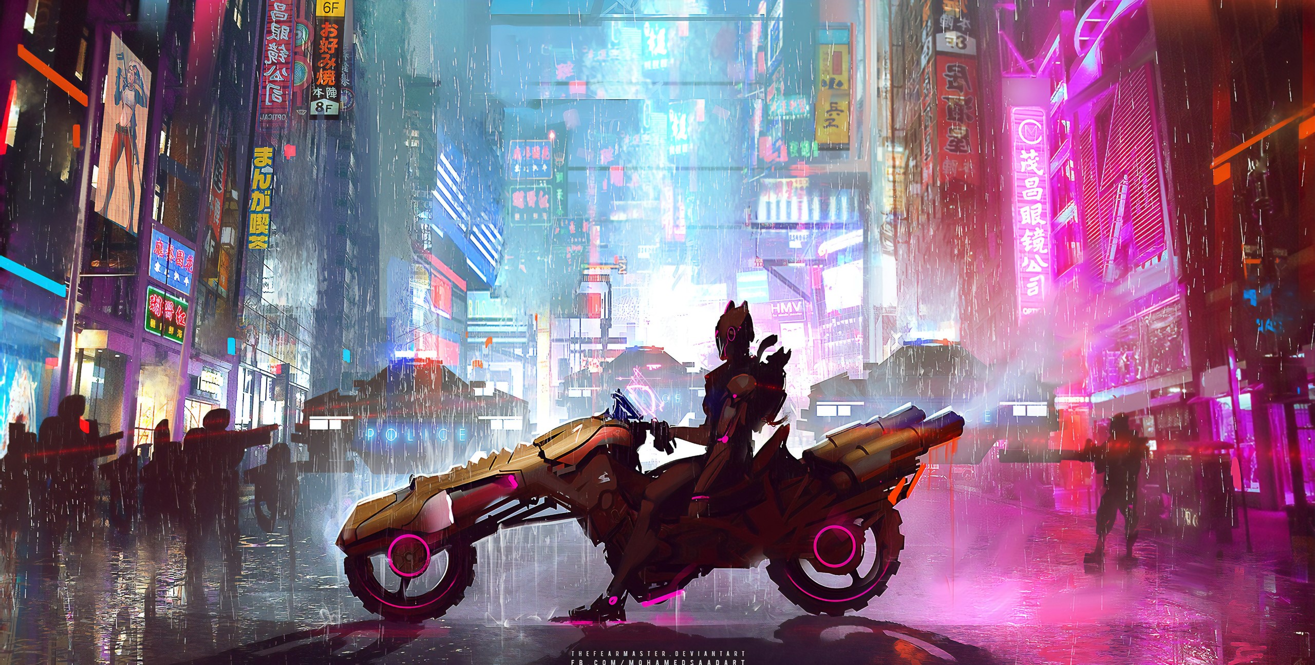 neon, scifi, artist, artwork, digital art, hd, deviantart, biker, HD Wallpaper