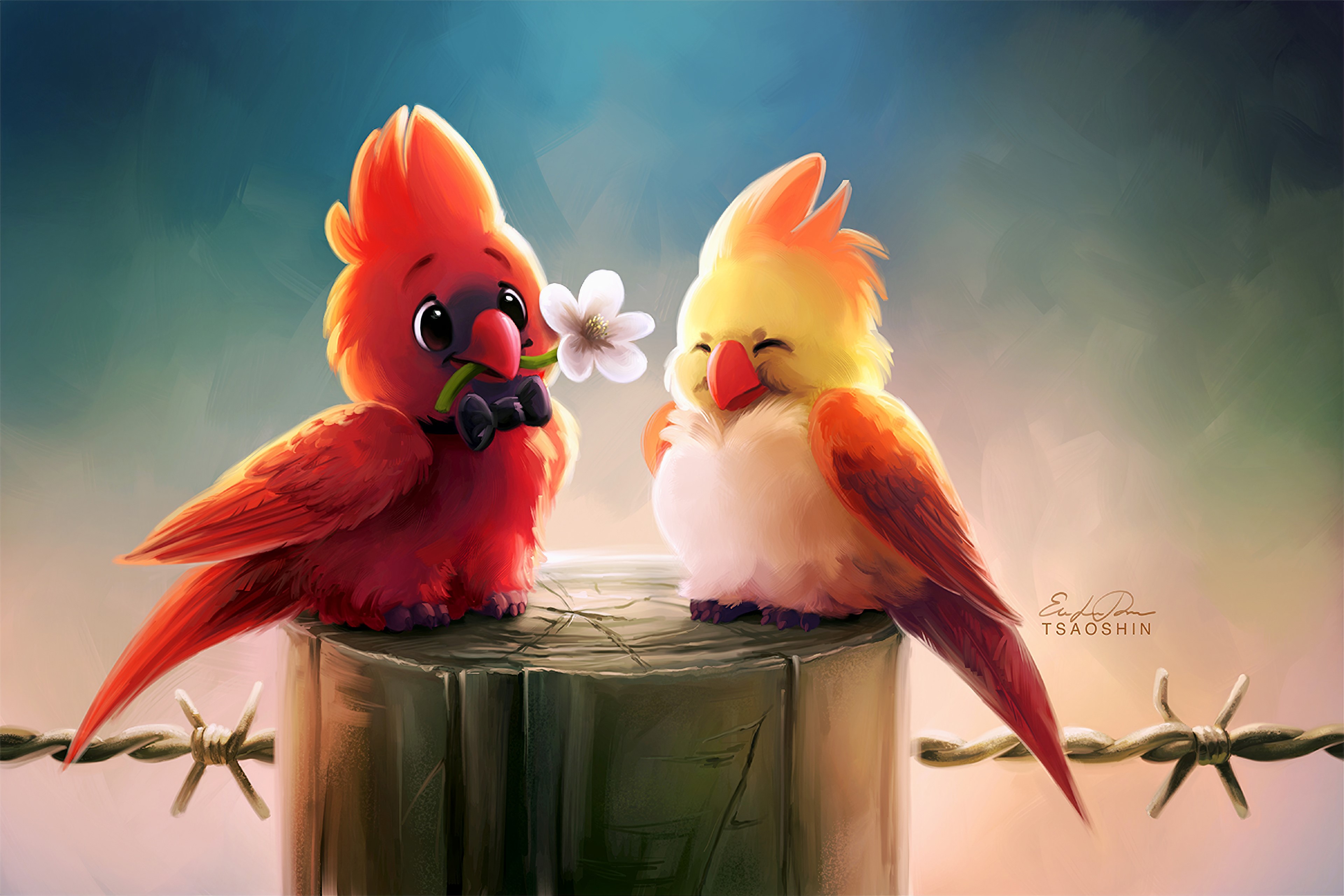birds, artist, love, artwork, digital art, hd, 4k, deviantart, HD Wallpaper