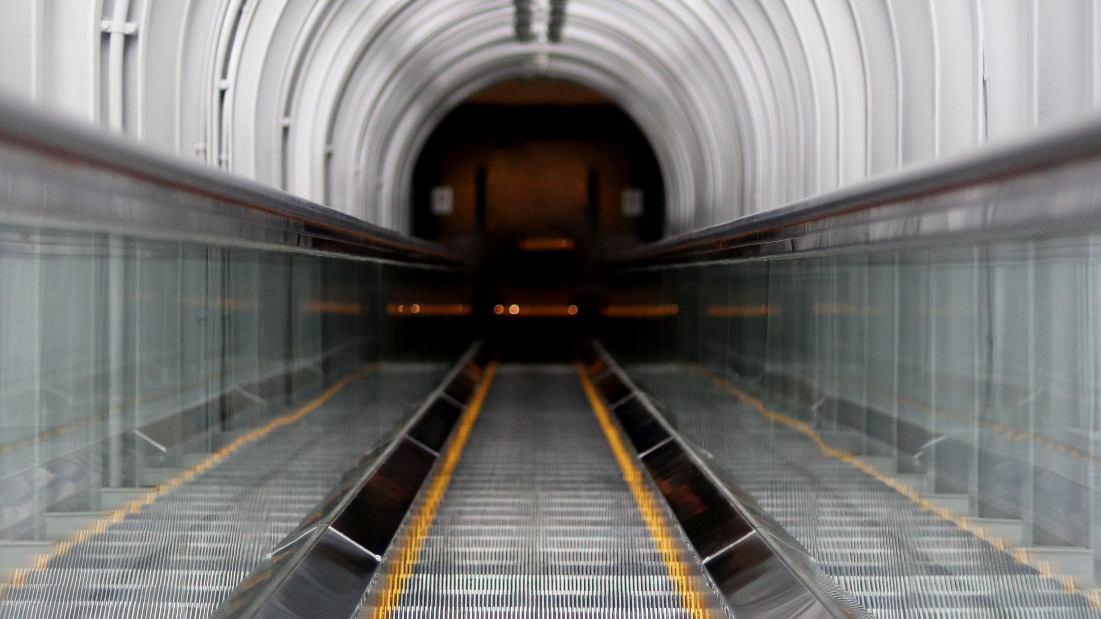 escalator, tunnel, metro, underground, interior, 4k, HD Wallpaper