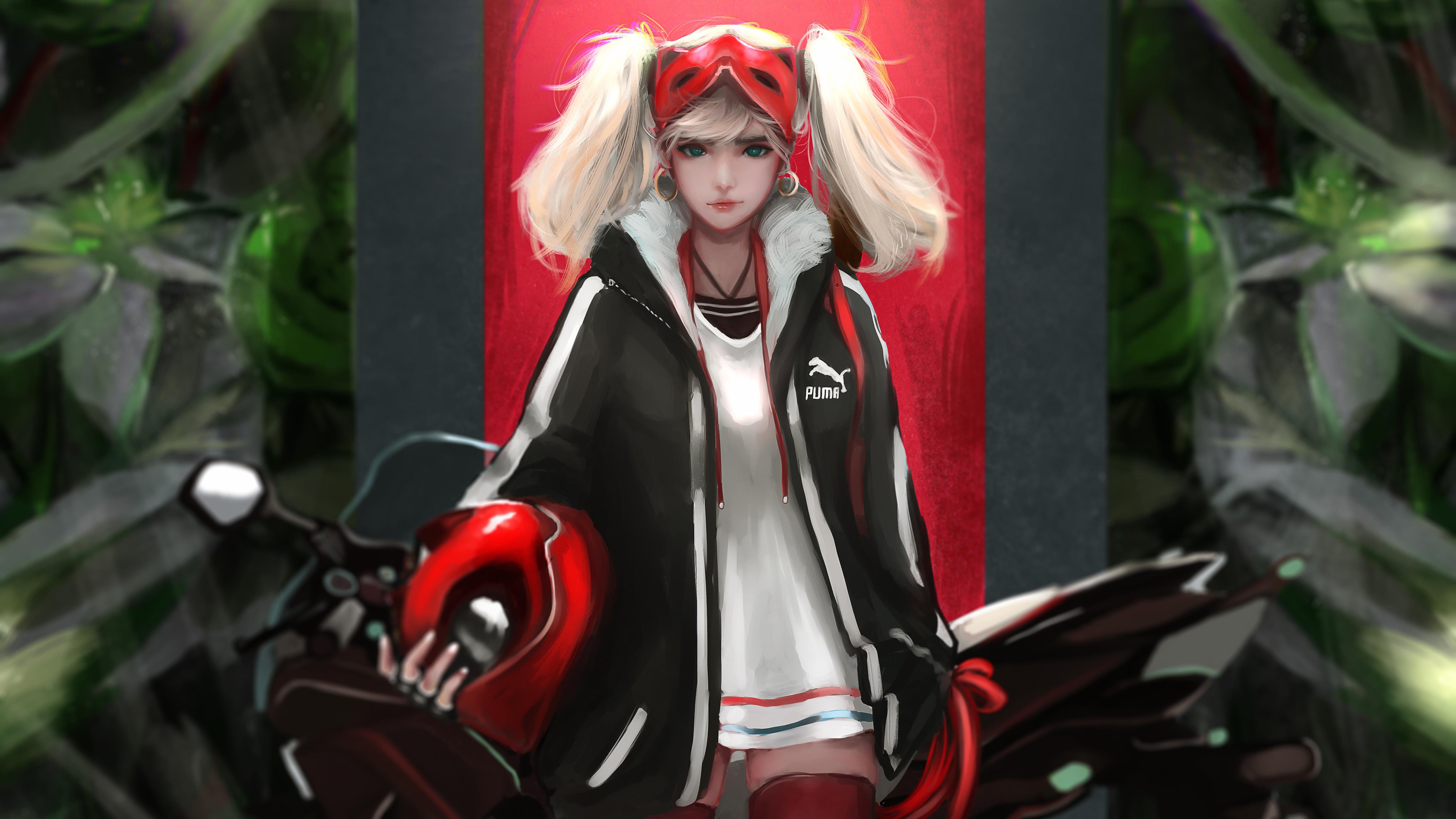 anime girl, anime, biker, artist, artwork, digital art, hd, 4k, 5k, deviantart, HD Wallpaper