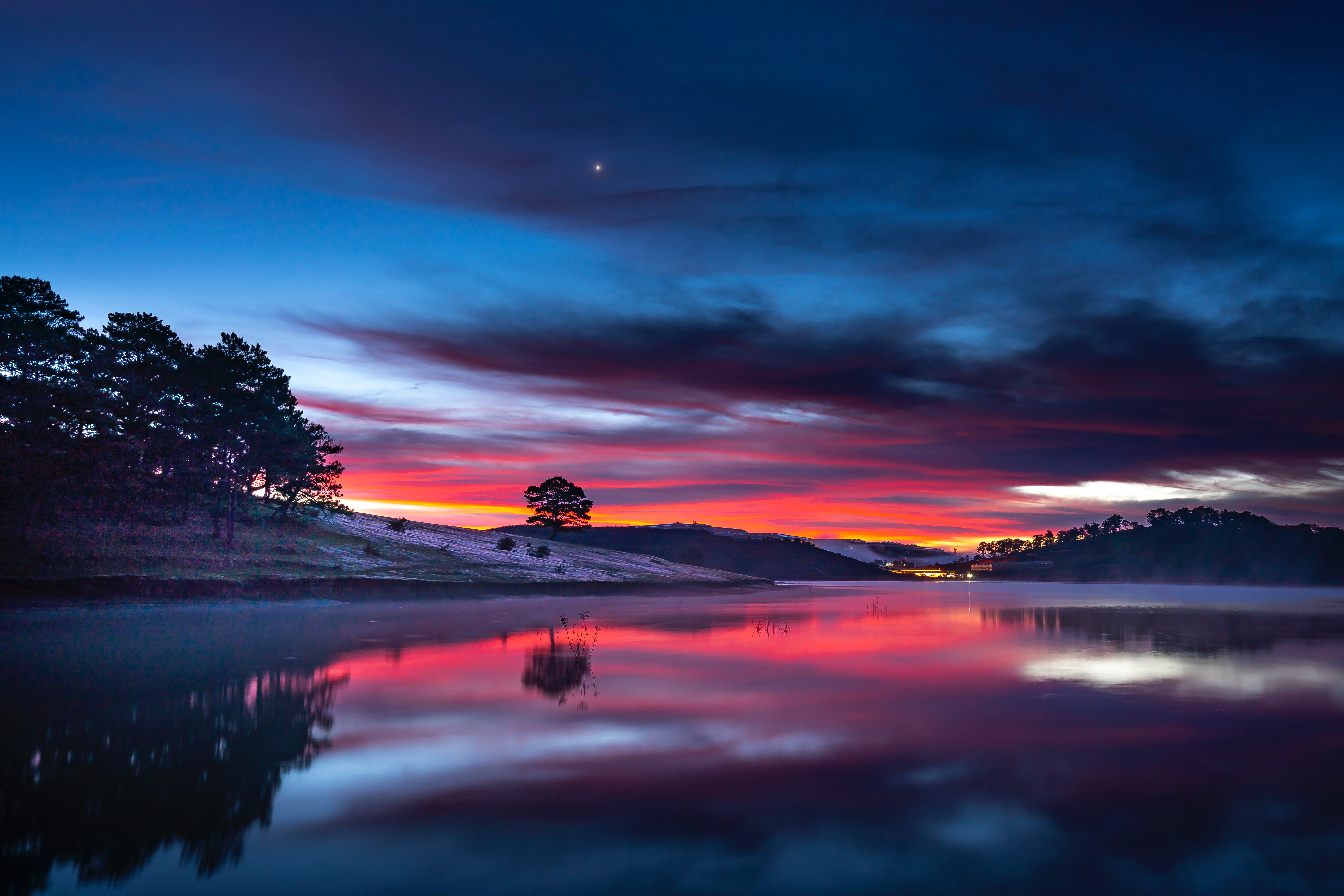 sunset, reflection, clouds, nature, hd, 4k, 5k, 8k, HD Wallpaper