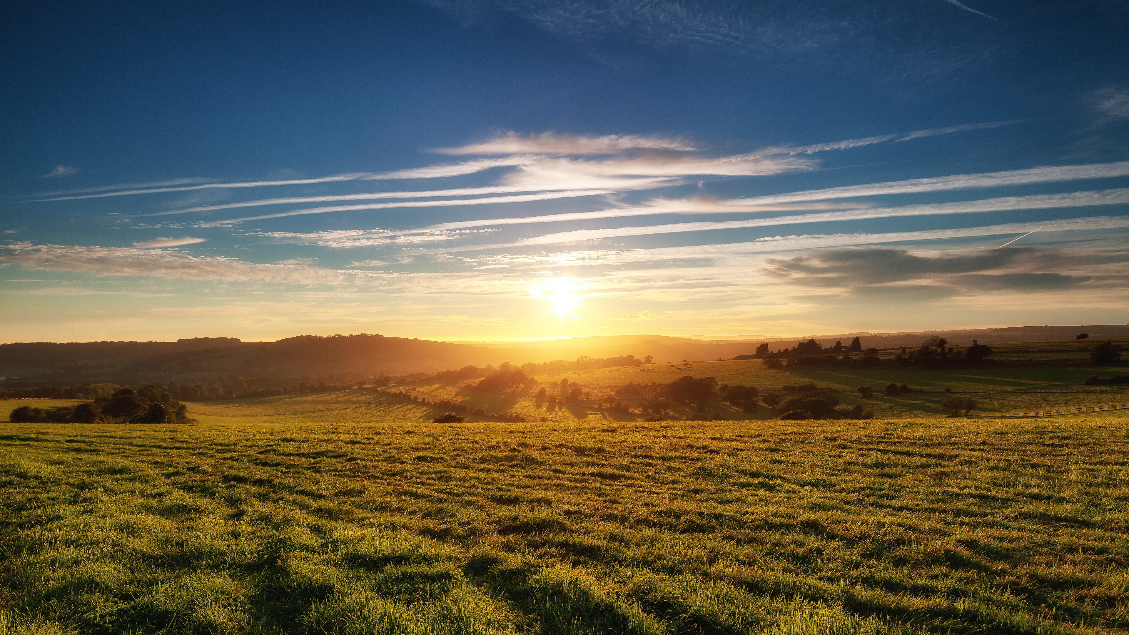sunset, field, nature, hd, 4k, HD Wallpaper