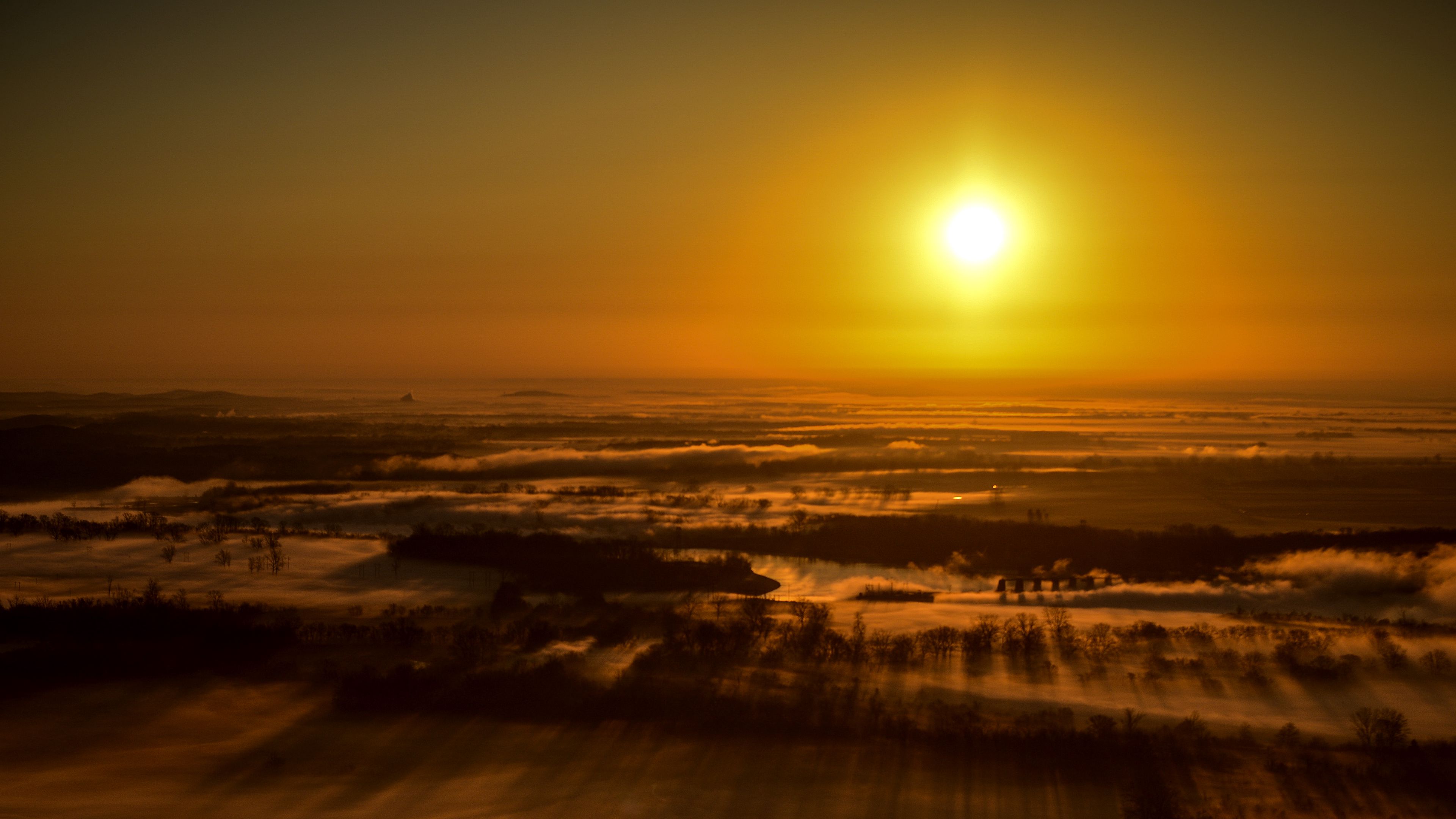 sunset, landscape, aerial view, dusk, horizon, 4k, HD Wallpaper