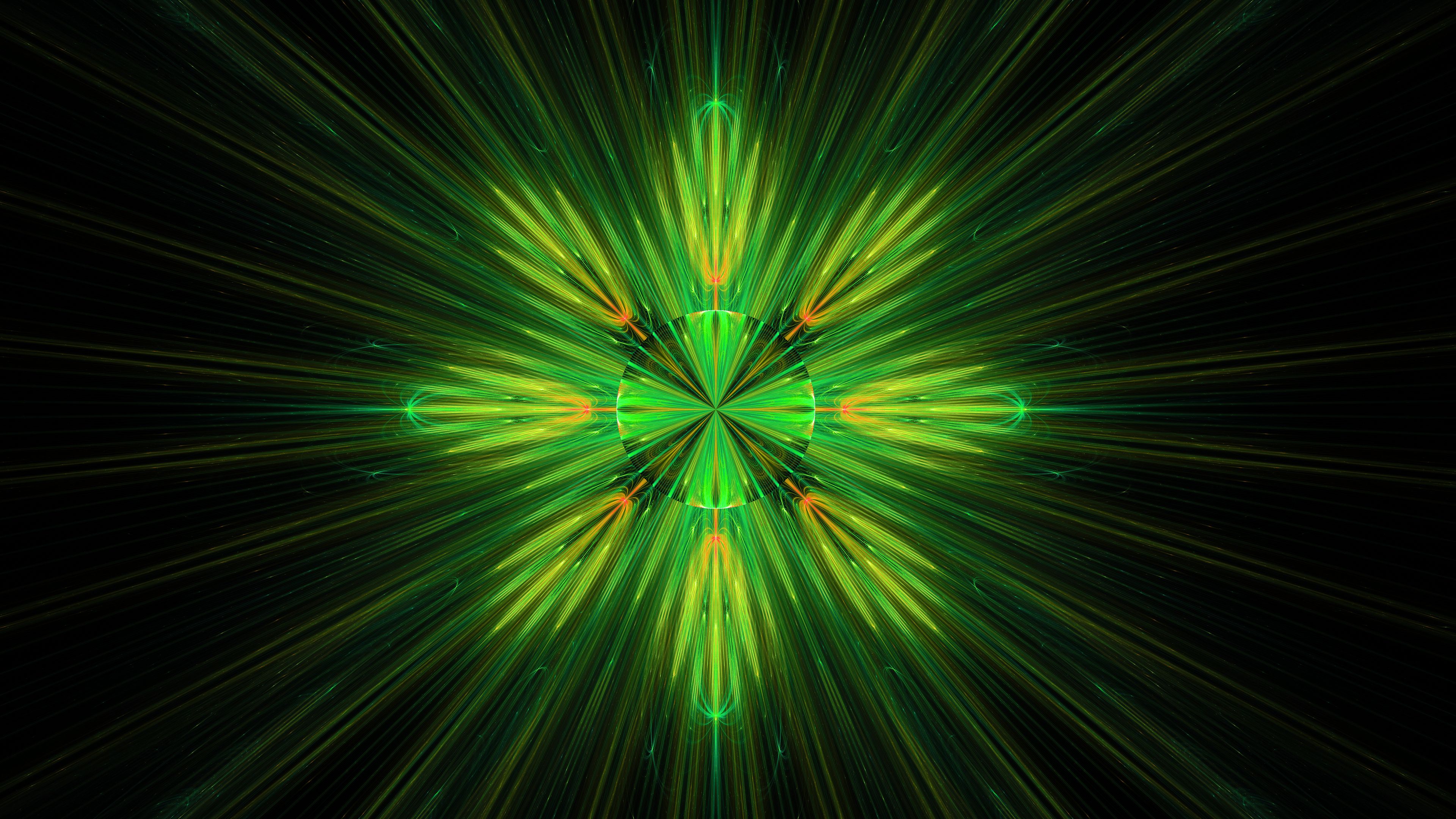 fractal, abstraction, glow, green, 4k, HD Wallpaper