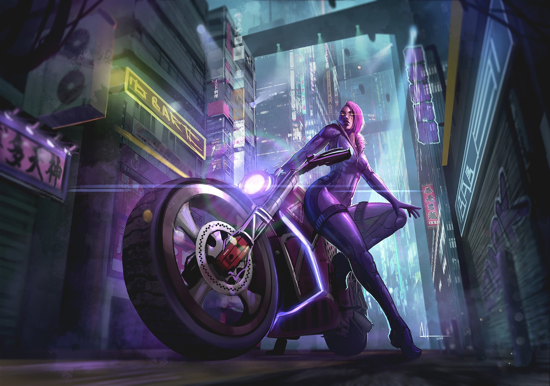 biker, science fiction, future, city, artist, artwork, digital art, hd, HD Wallpaper