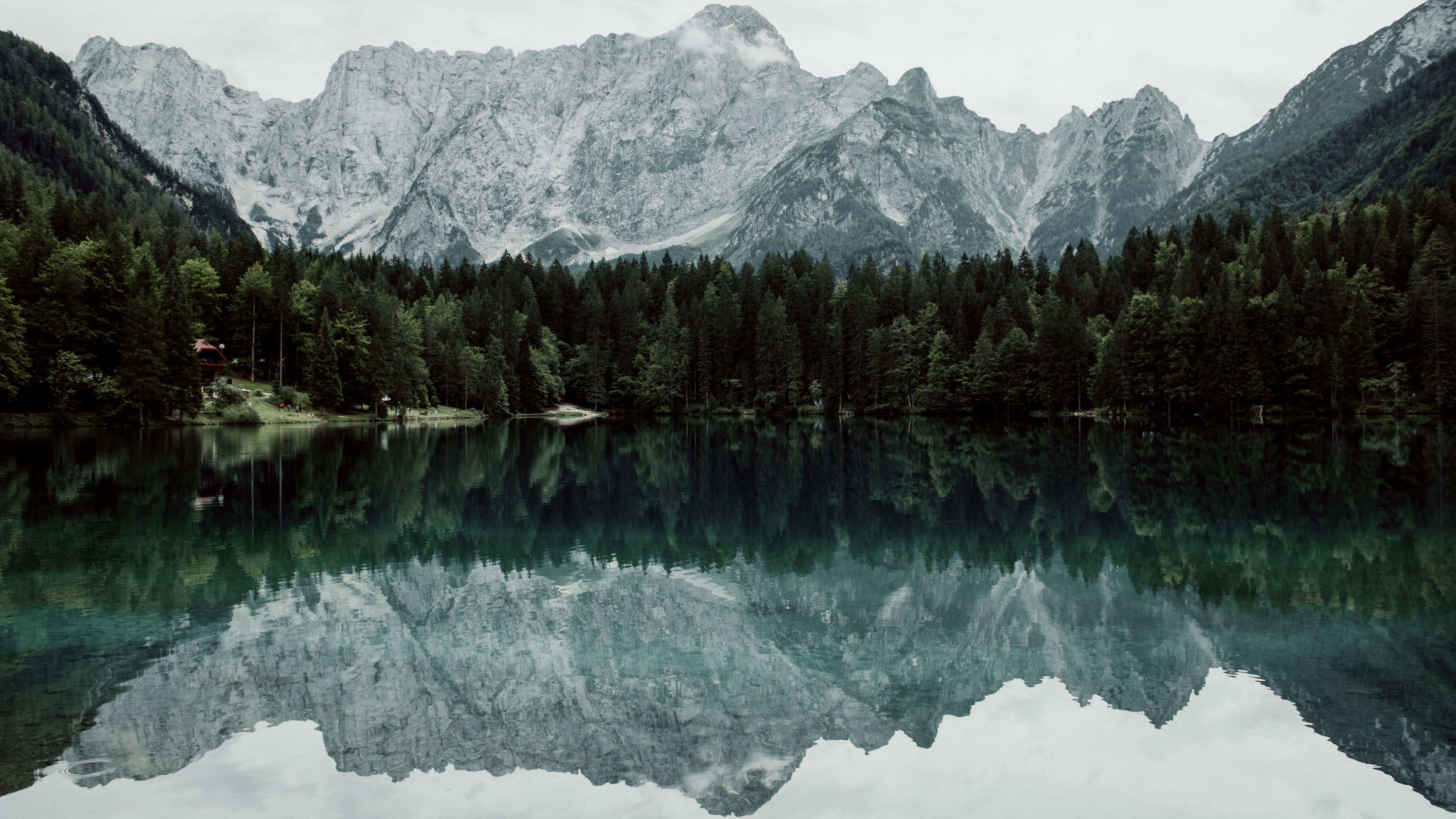lake, mountains, trees, landscape, reflection, 4k, HD Wallpaper
