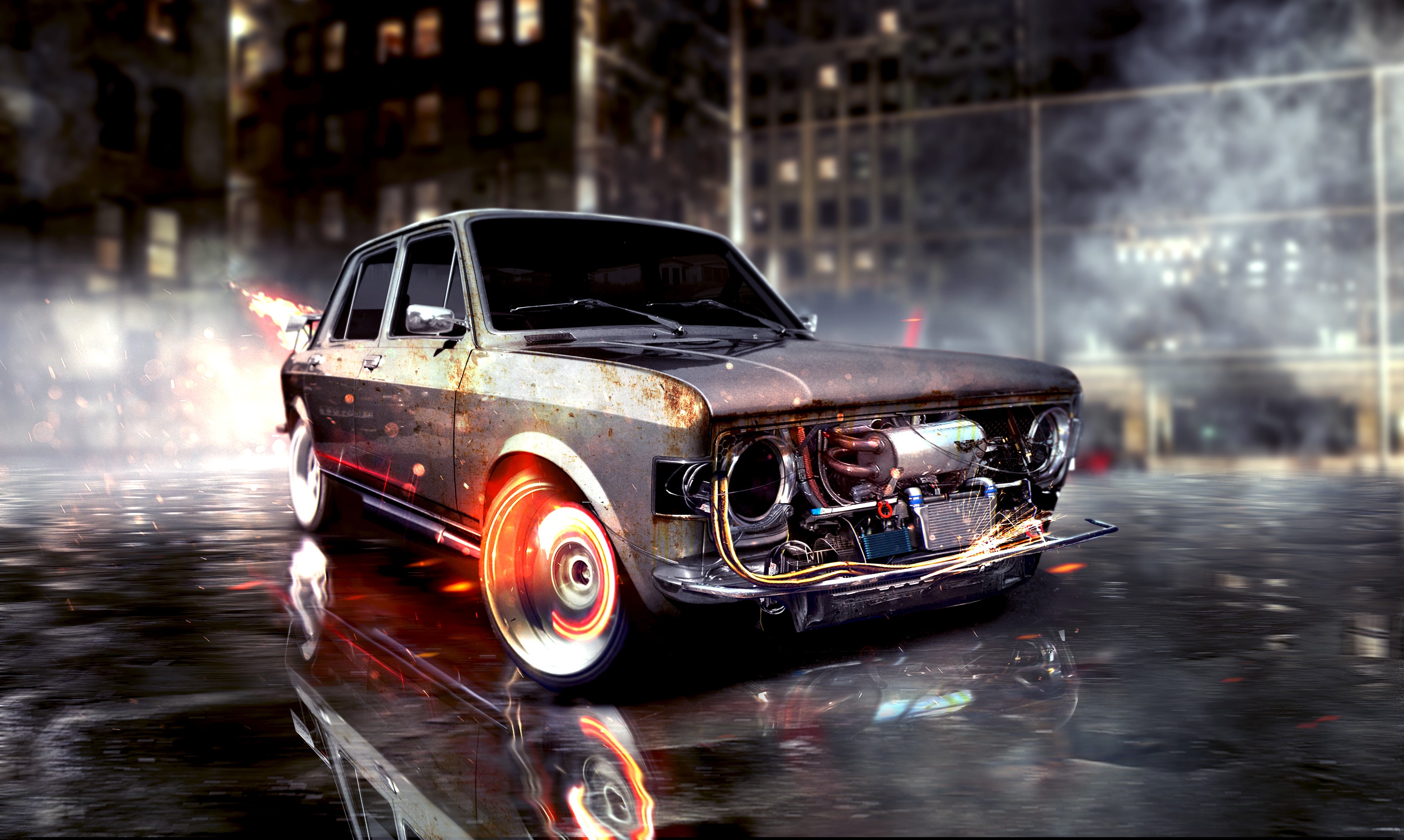 cars, digital art, hd, 4k, drifting cars, artist, HD Wallpaper
