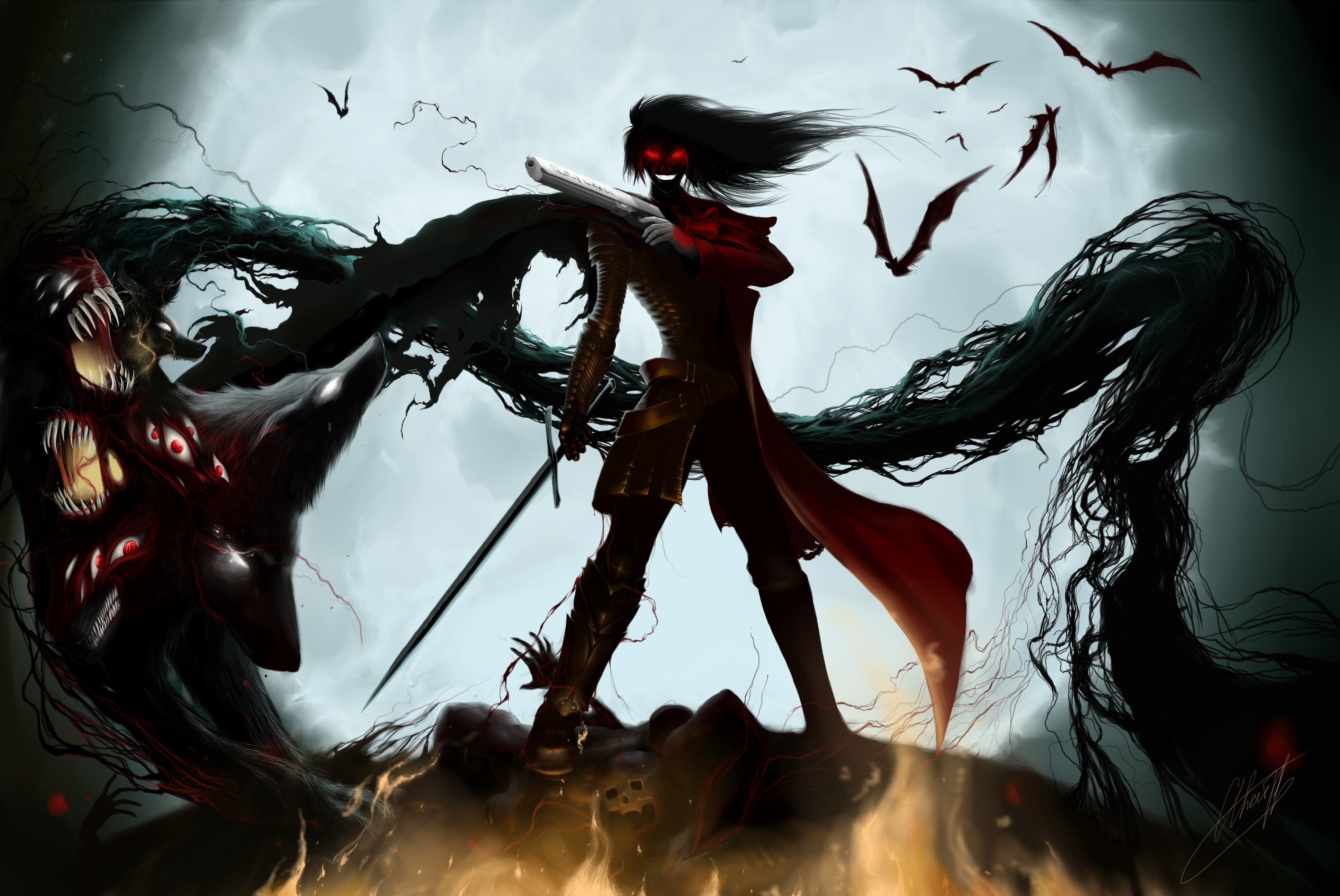 dracula, artist, artwork, digital art, hd, 4k, gun, HD Wallpaper