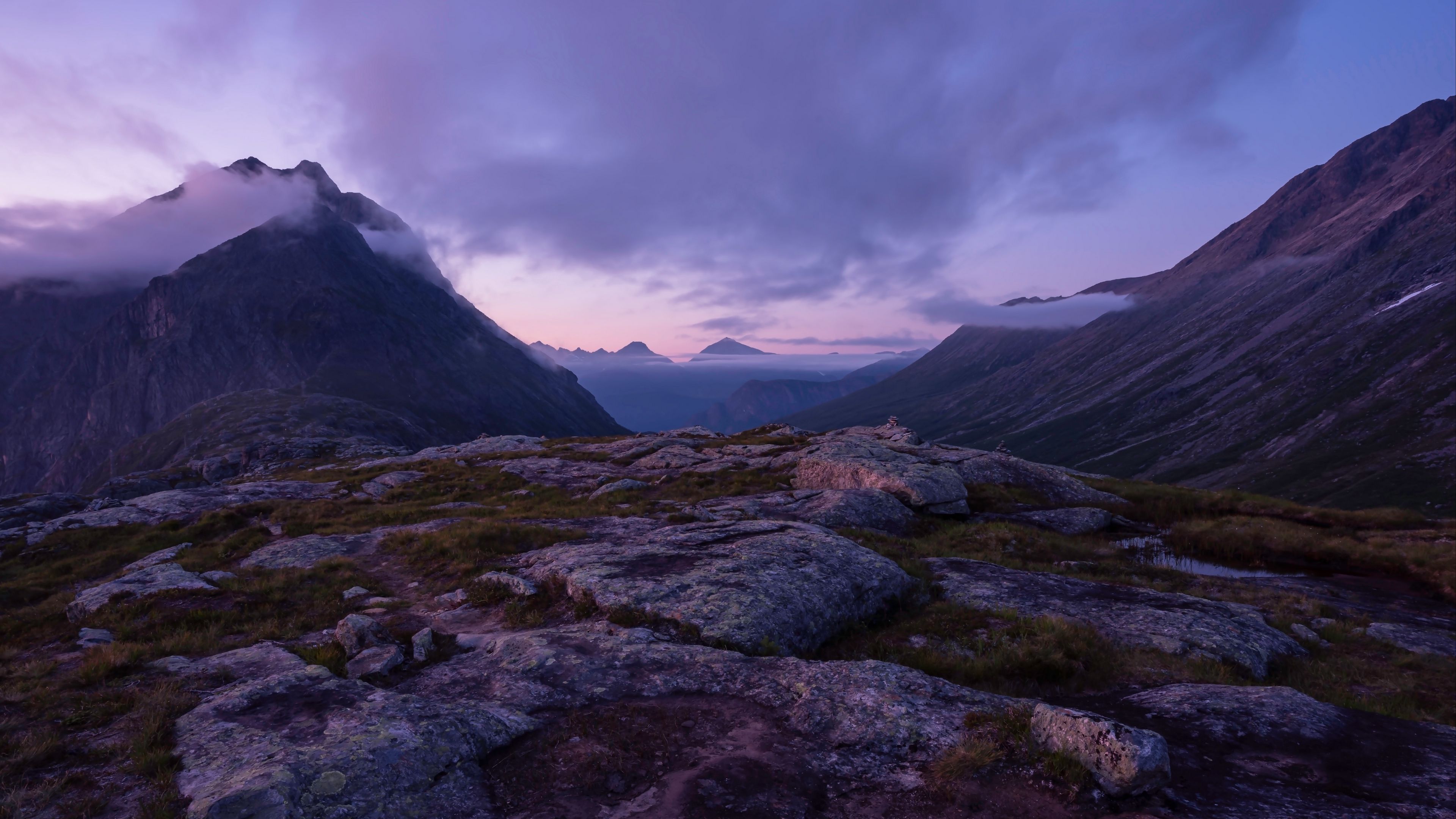 mountains, peaks, clouds, mountain range, landscape, 4k, HD Wallpaper