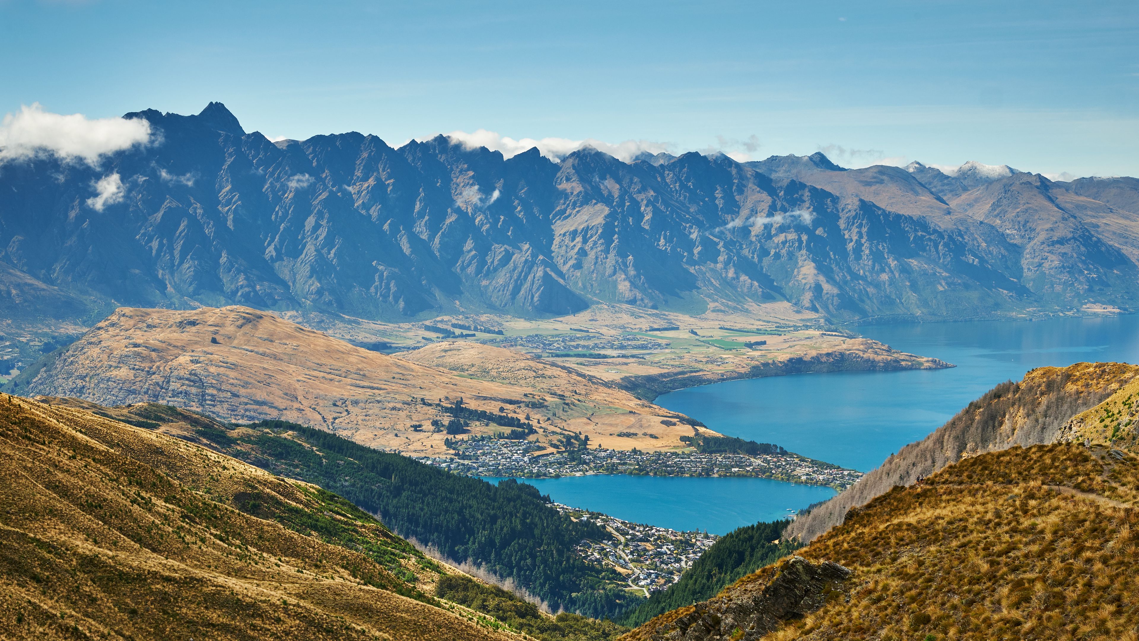 mountains, lake, aerial view, mountain range, valley, landscape, 4k, HD Wallpaper