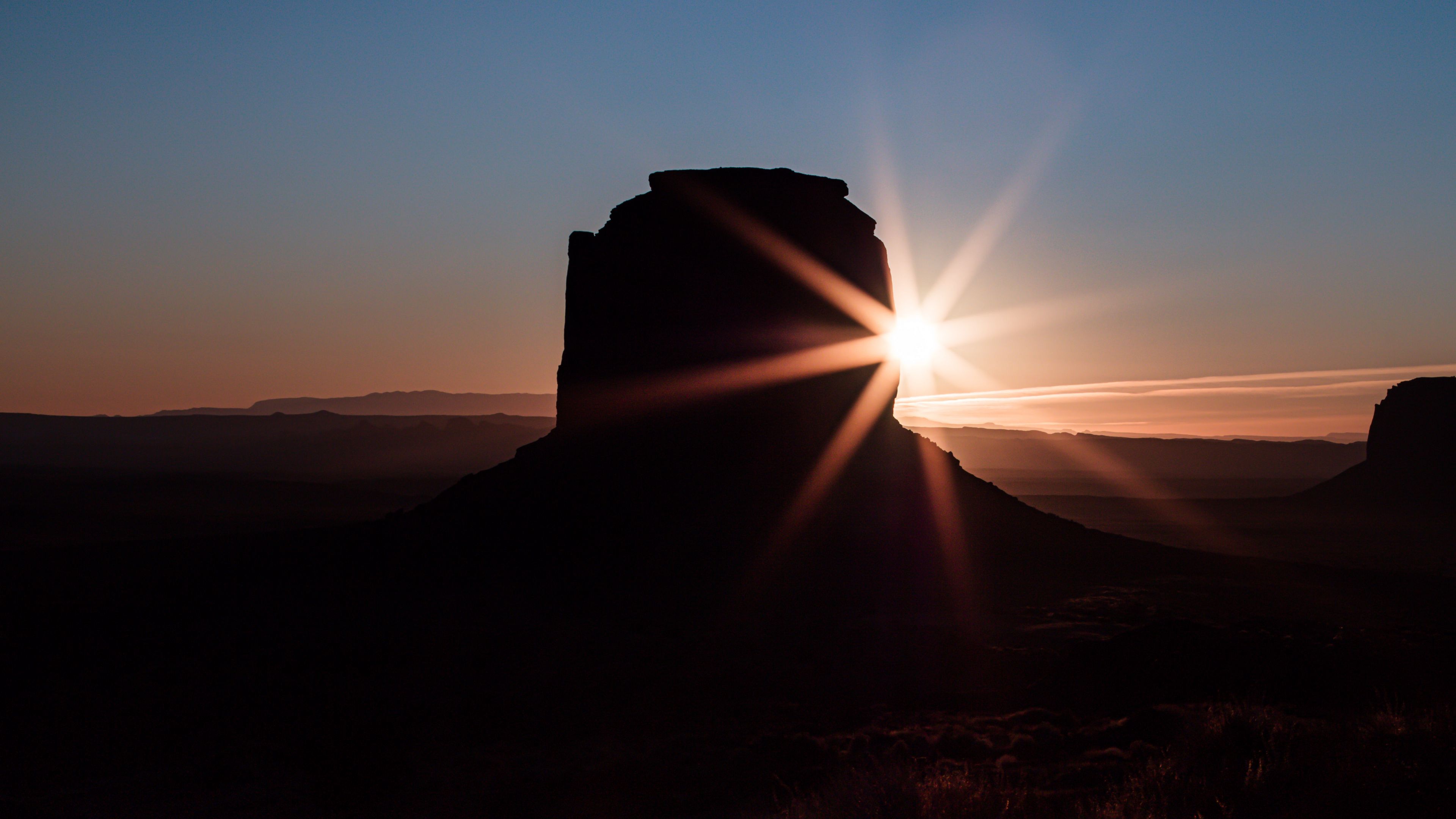 rock, sun, sunset, dark, landscape, 4k, HD Wallpaper