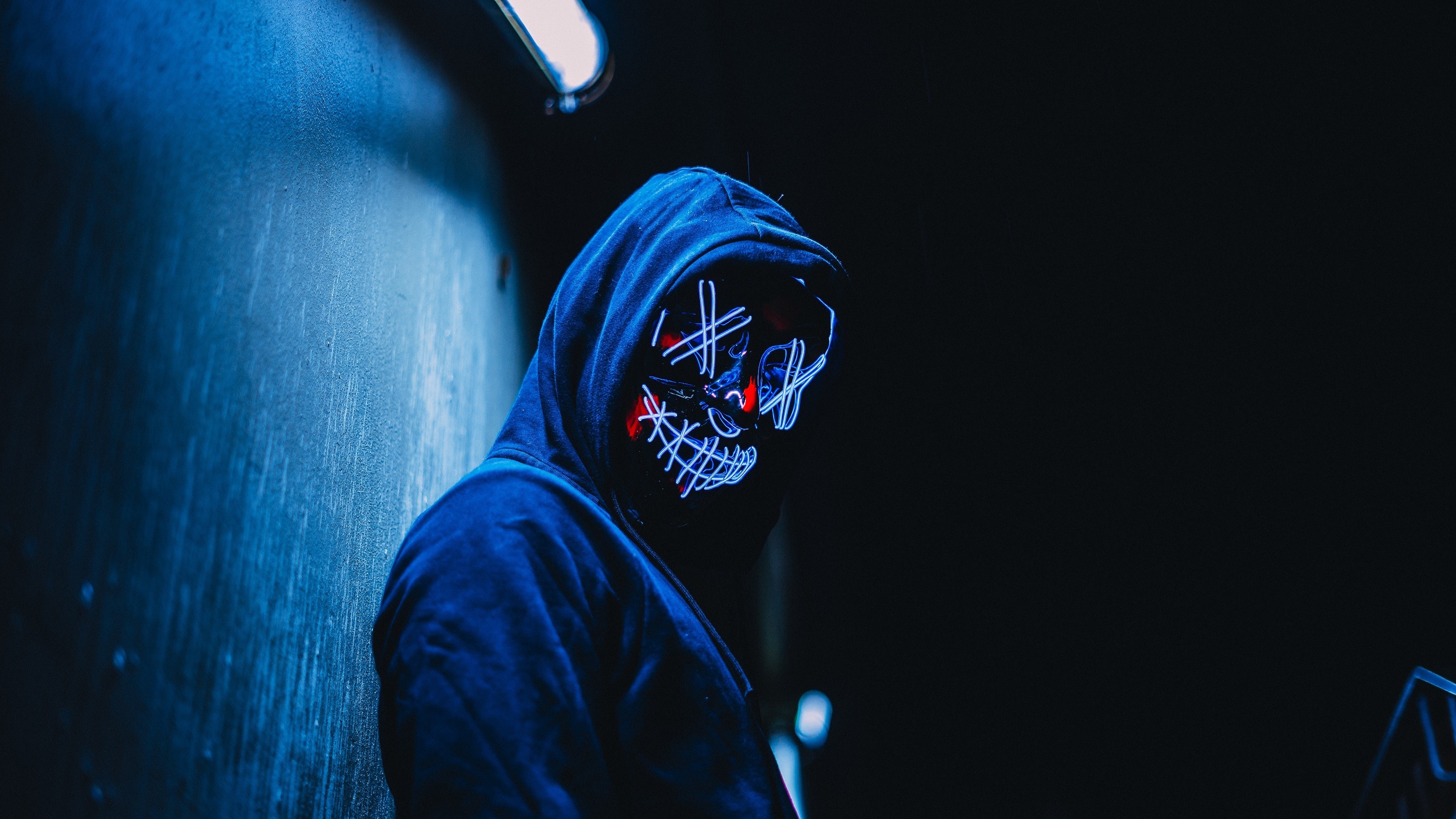 hoodie, mask, photography, hd, neon, HD Wallpaper