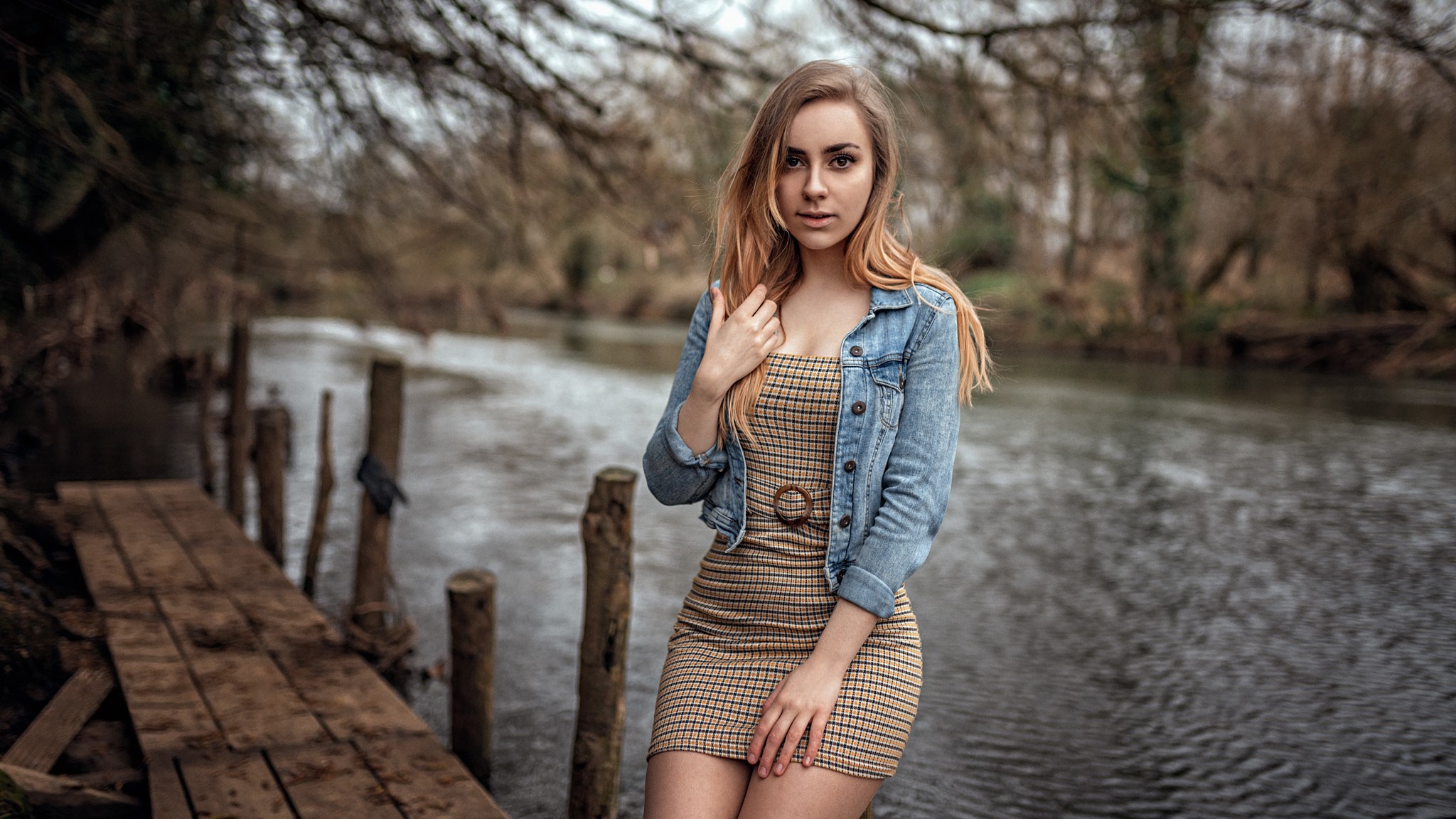 girls, blonde, hd, model, depth of field, HD Wallpaper