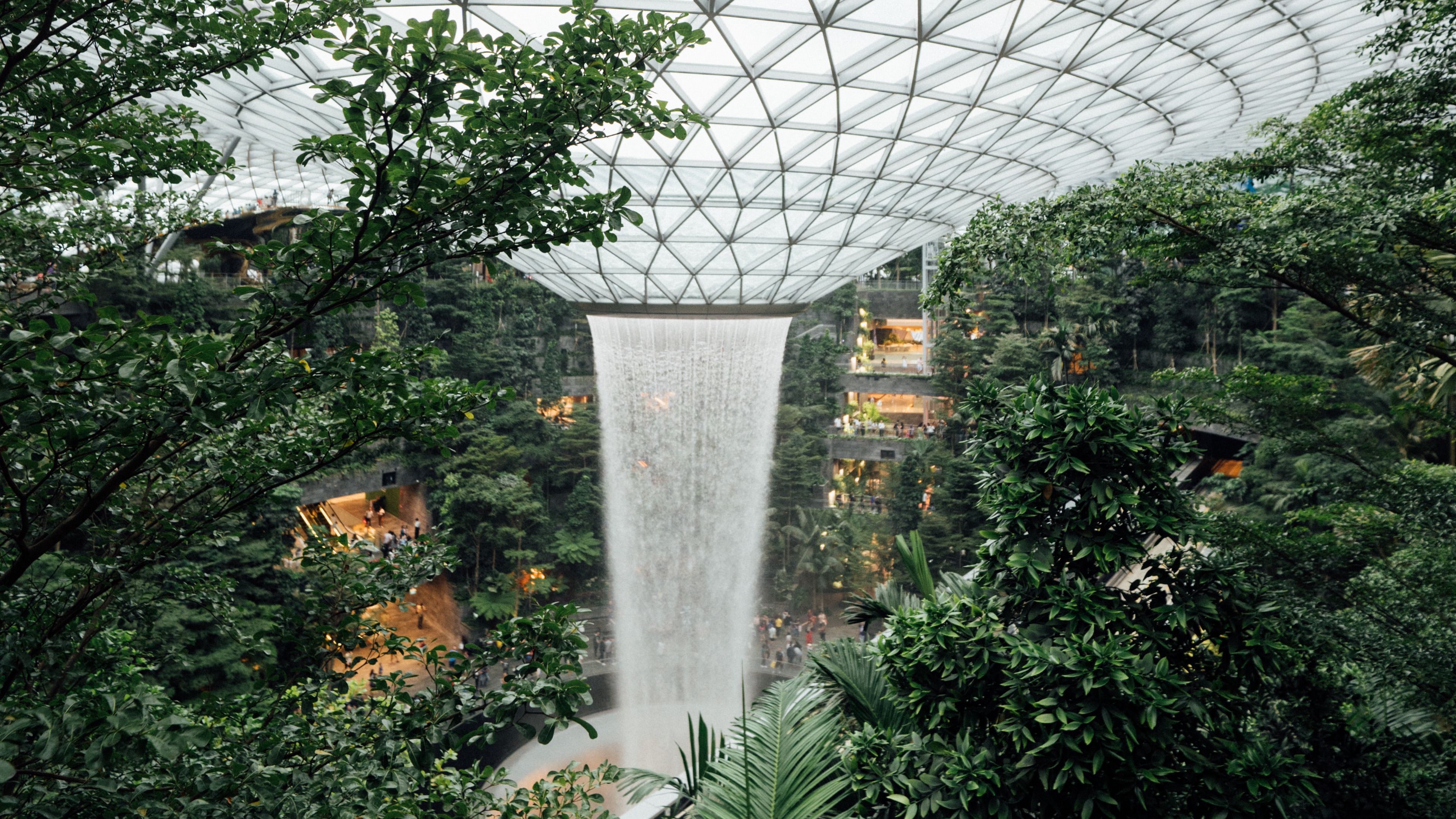 greenhouse, dome, fountain, plants, architecture, building, 4k, HD Wallpaper