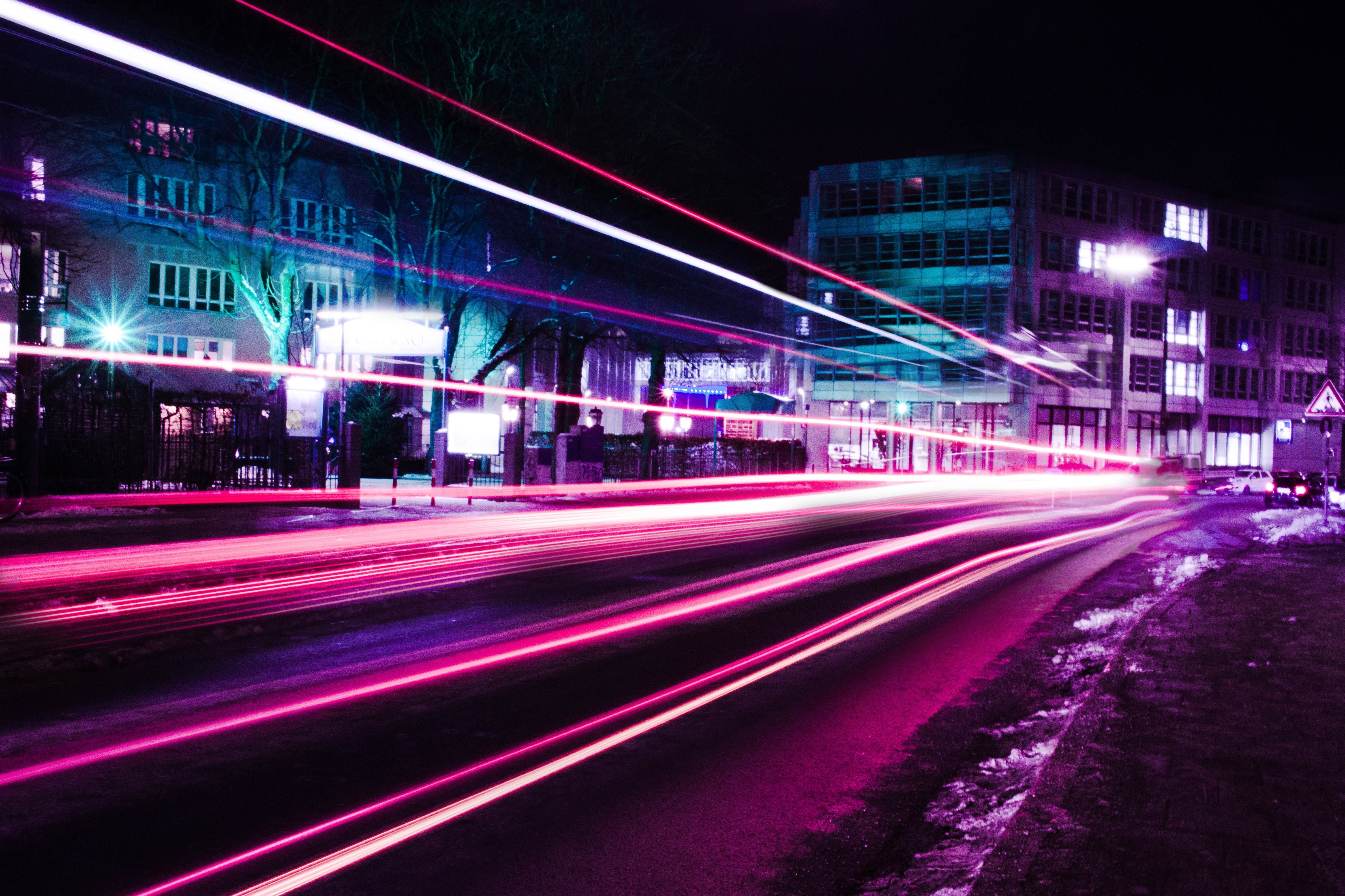 neon, long exposure, road, hd, 4k, 5k, HD Wallpaper