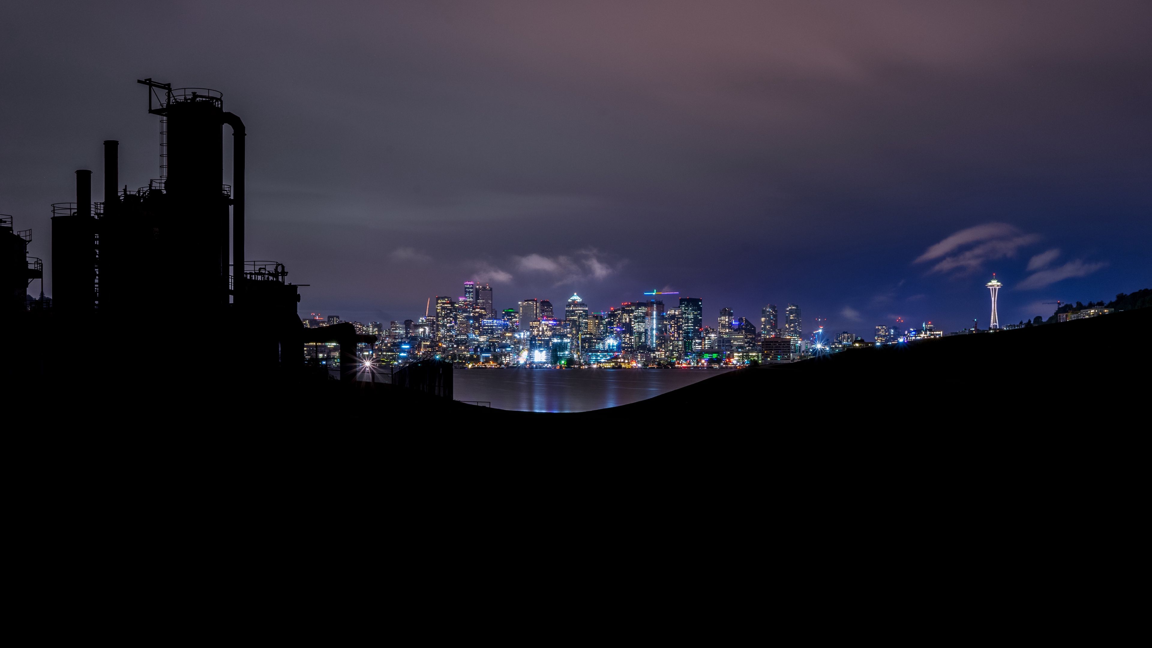 night city, dark, buildings, architecture, panorama, view, 4k, HD Wallpaper
