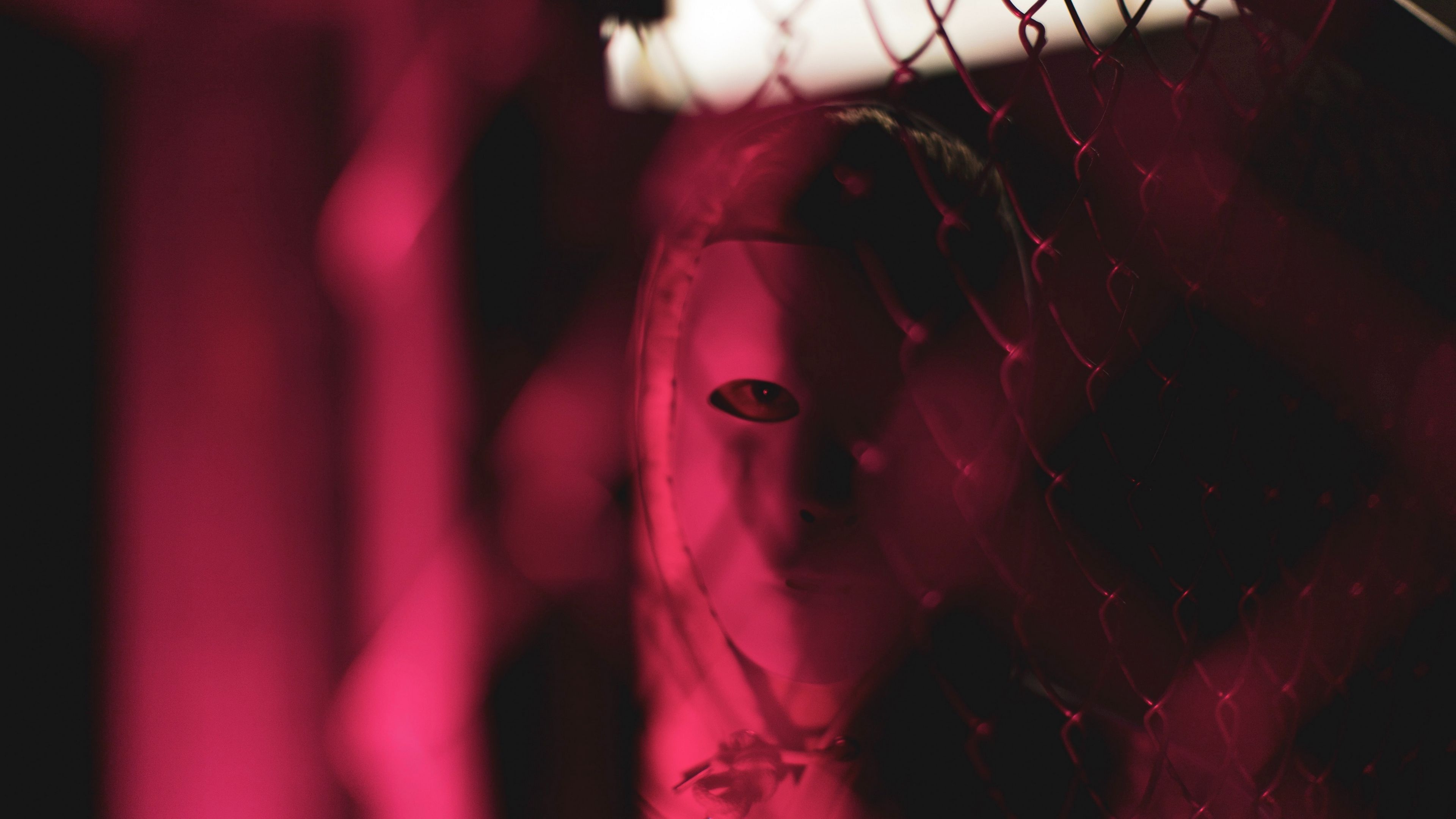 man, mask, face, dark, red, blur, 4k, HD Wallpaper