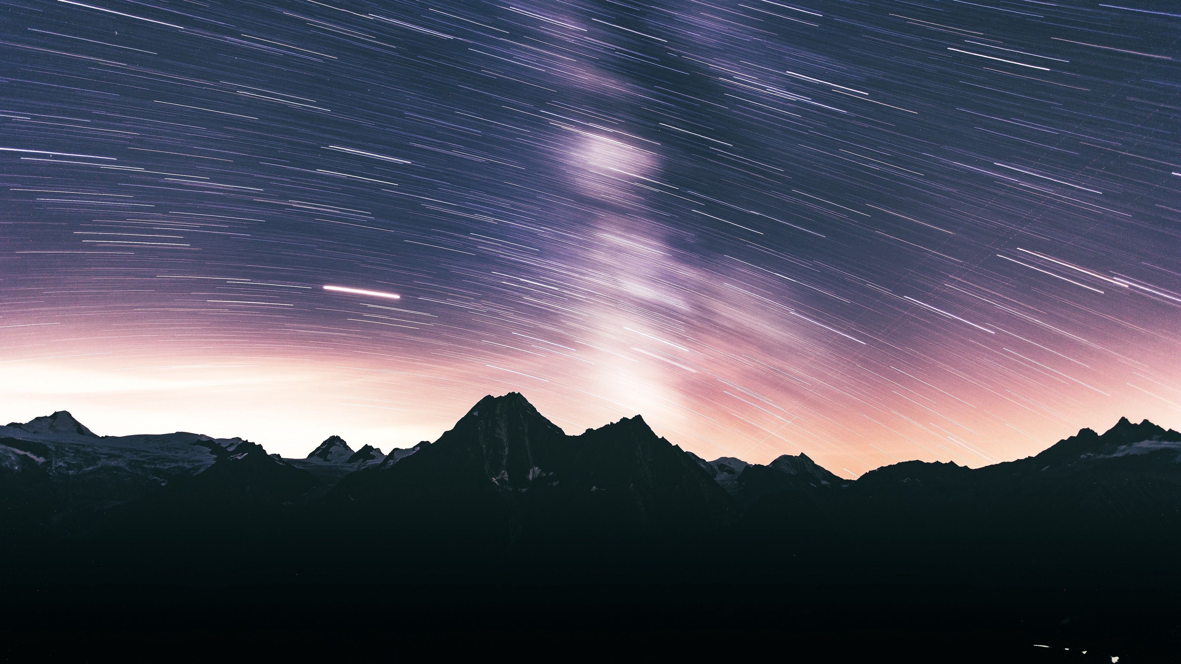 mountains, dark, night, long exposure, starry sky, 4k, HD Wallpaper