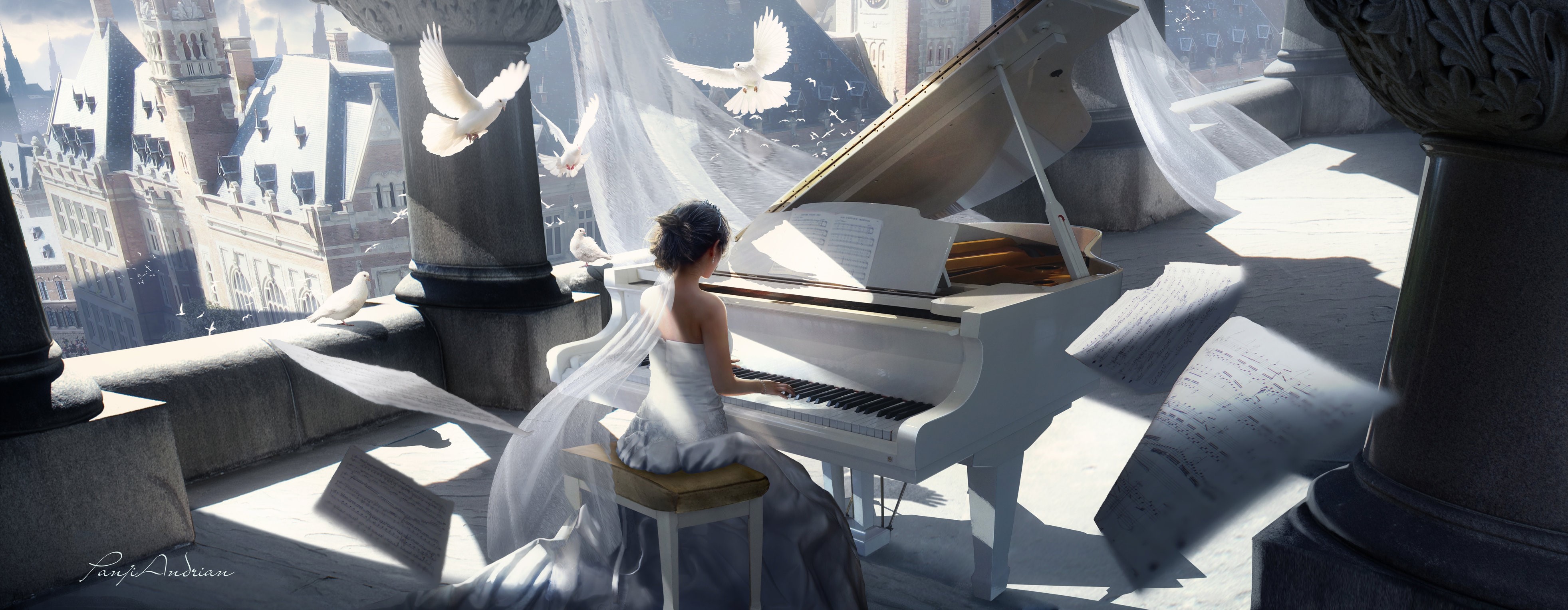piano, artist, artwork, digital art, hd, 4k, deviantart, painting, pigeon, fantasy, HD Wallpaper