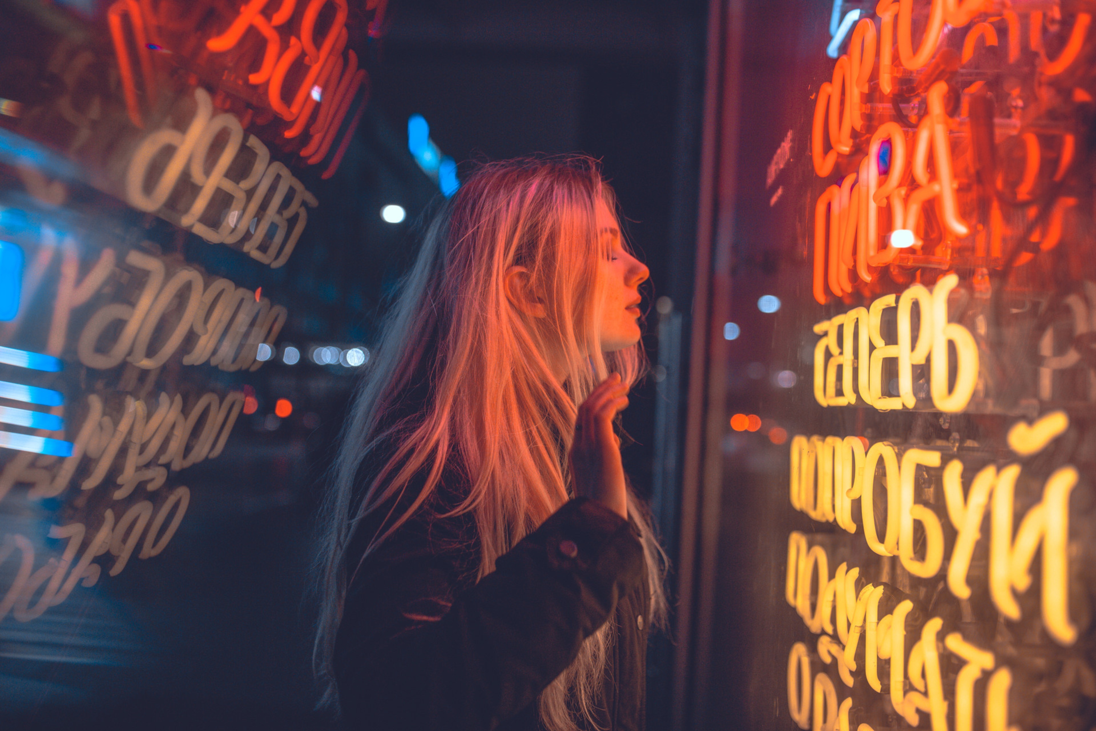 neon, blonde, women, photography, girls, hd, 4k, HD Wallpaper