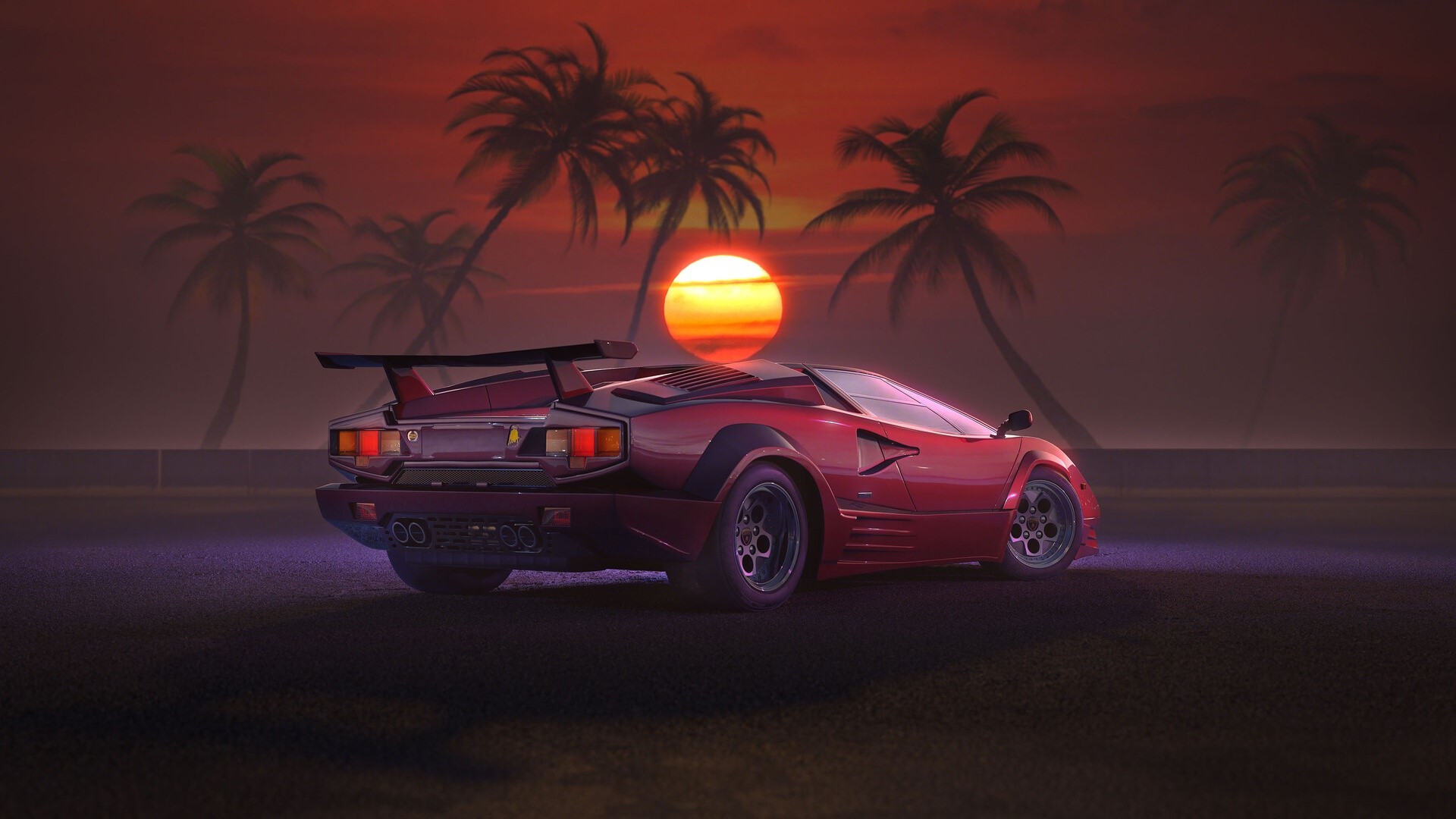 retrowave, cars, artist, artwork, digital art, hd, sunset, sunrise, HD Wallpaper