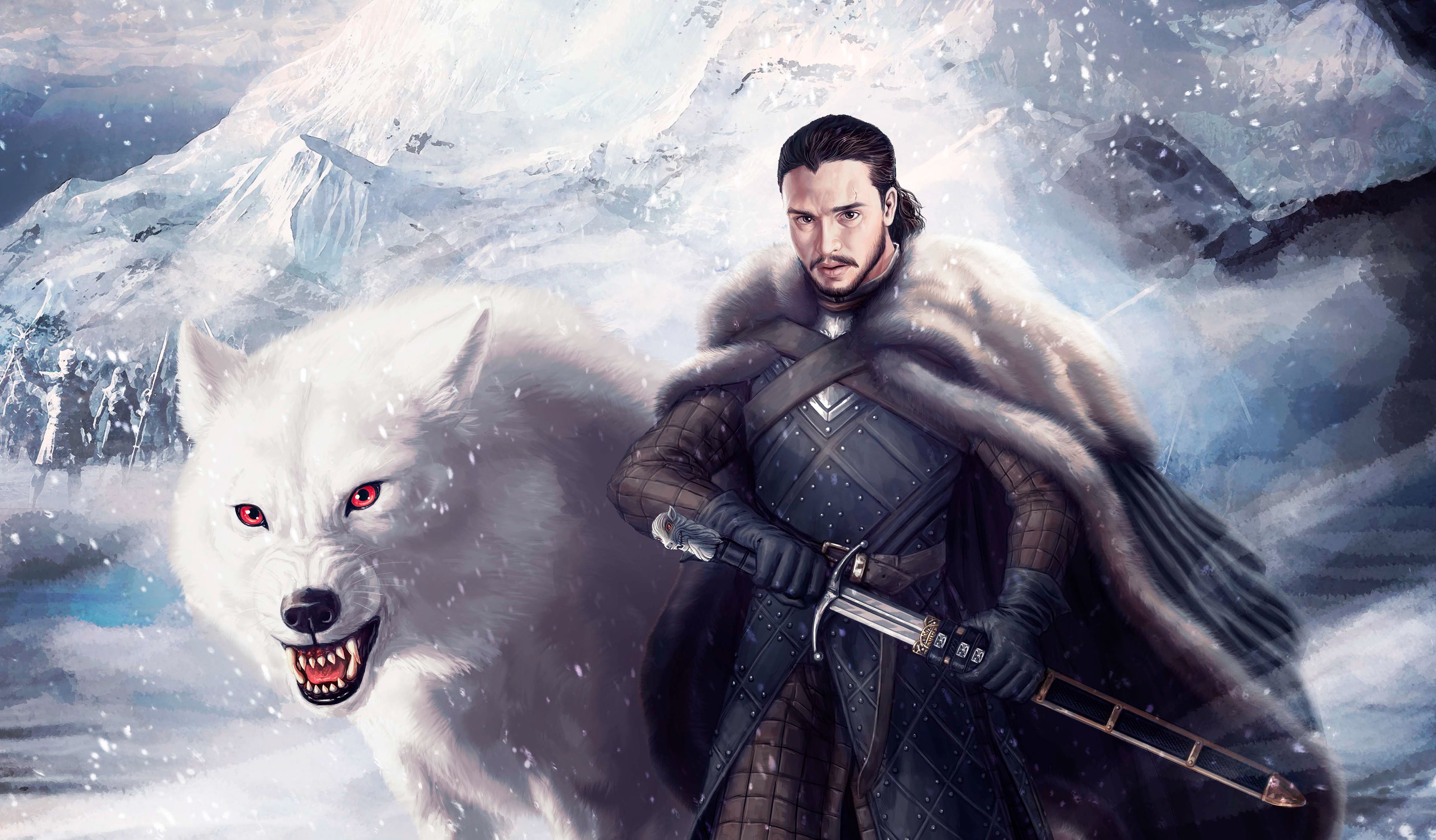 jon snow, game of thrones, tv shows, hd, 4k, wolf, behance, HD Wallpaper