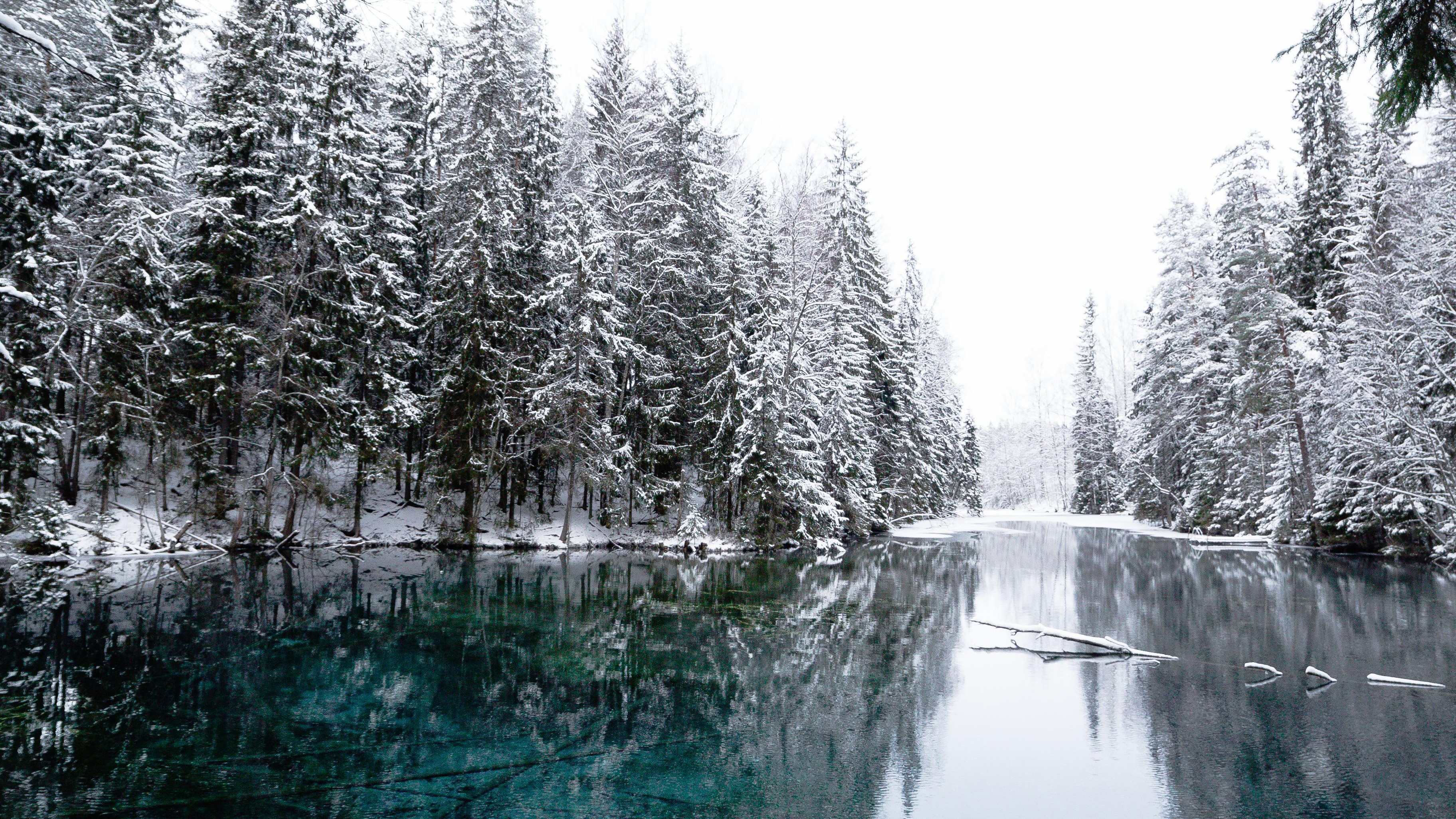 winter, lake, nature, hd, snow, 4k, reflection, HD Wallpaper