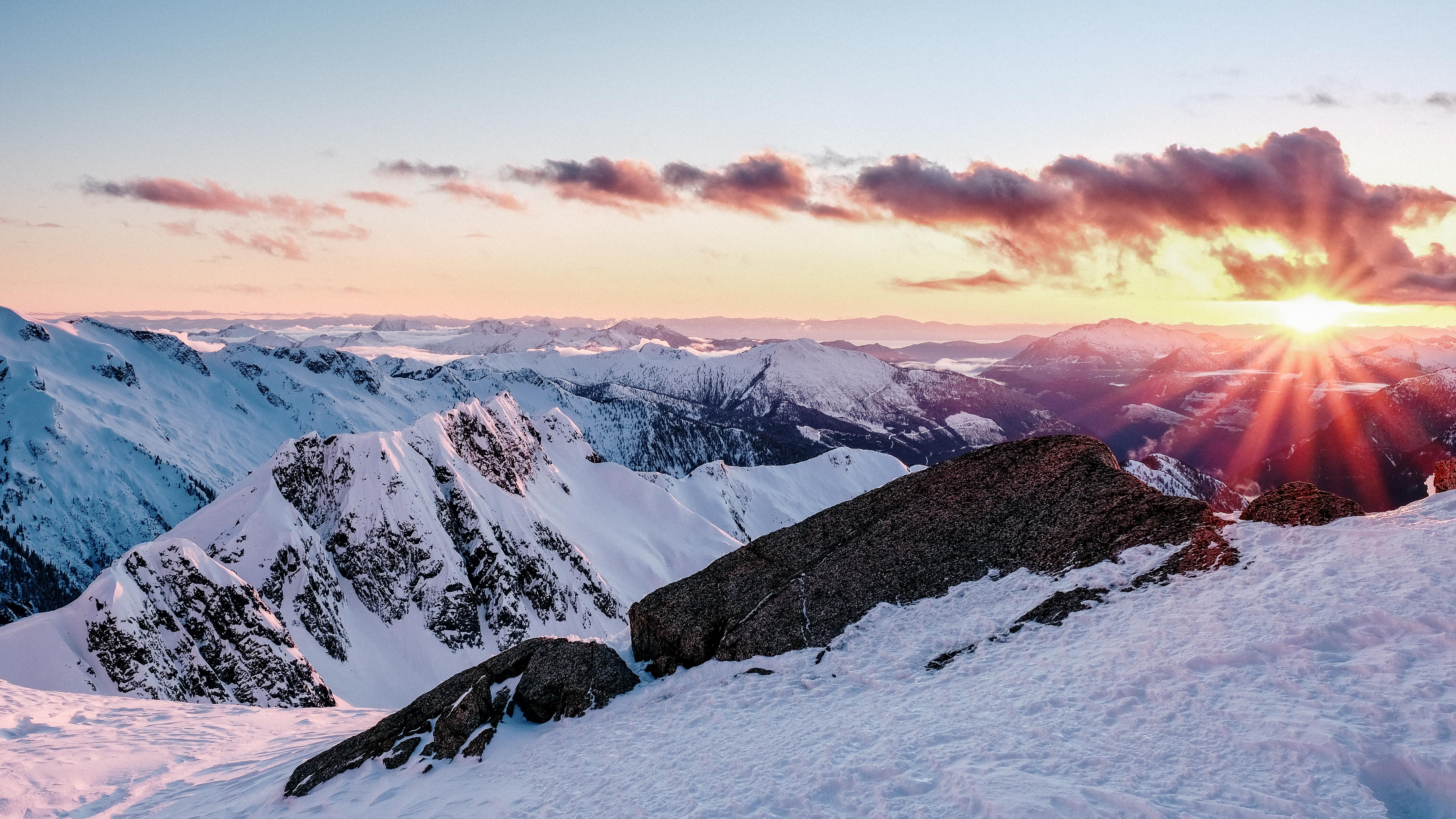 snow, sunset, nature, hd, 4k, 5k, mountains, HD Wallpaper